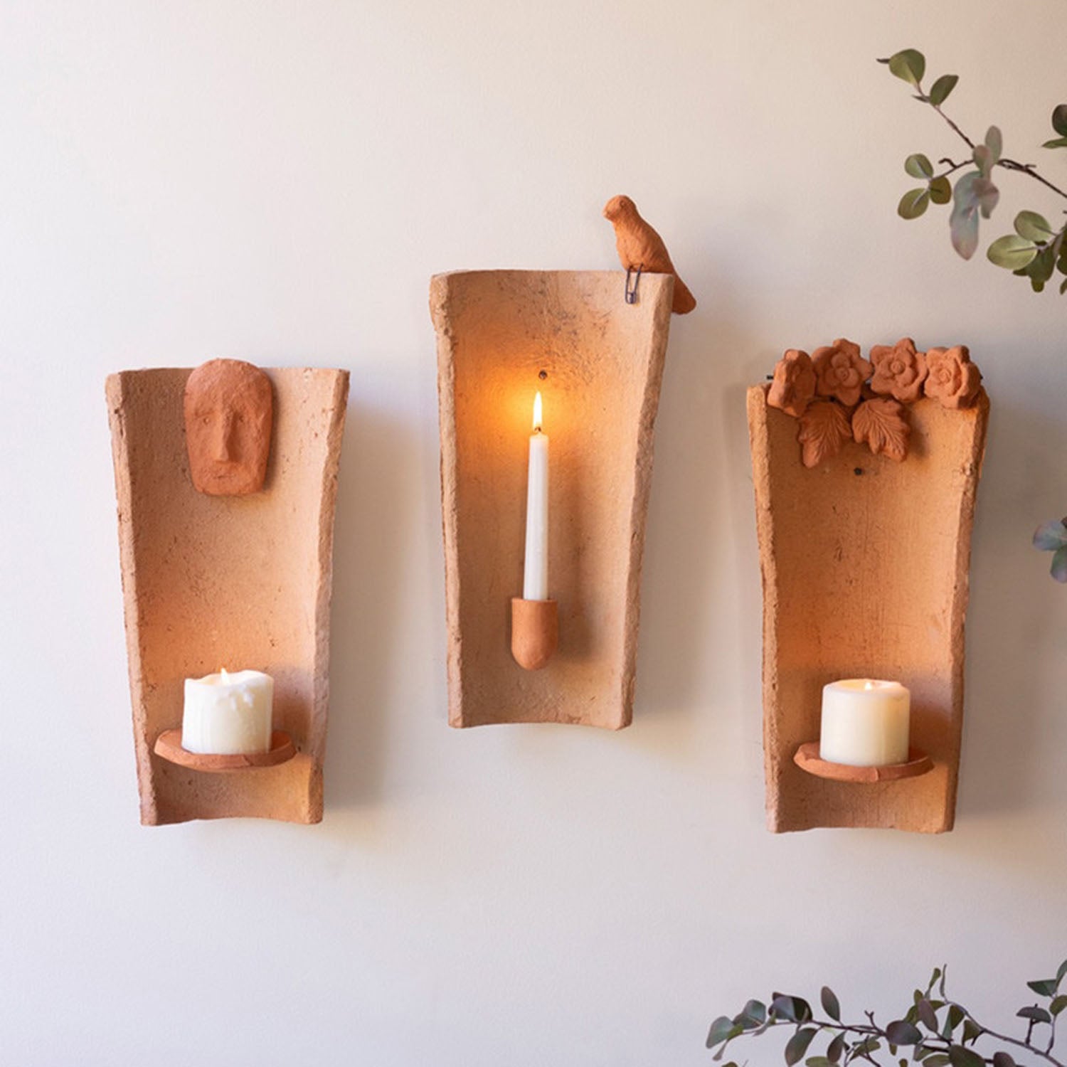Roof Tile with Face Candle Holder