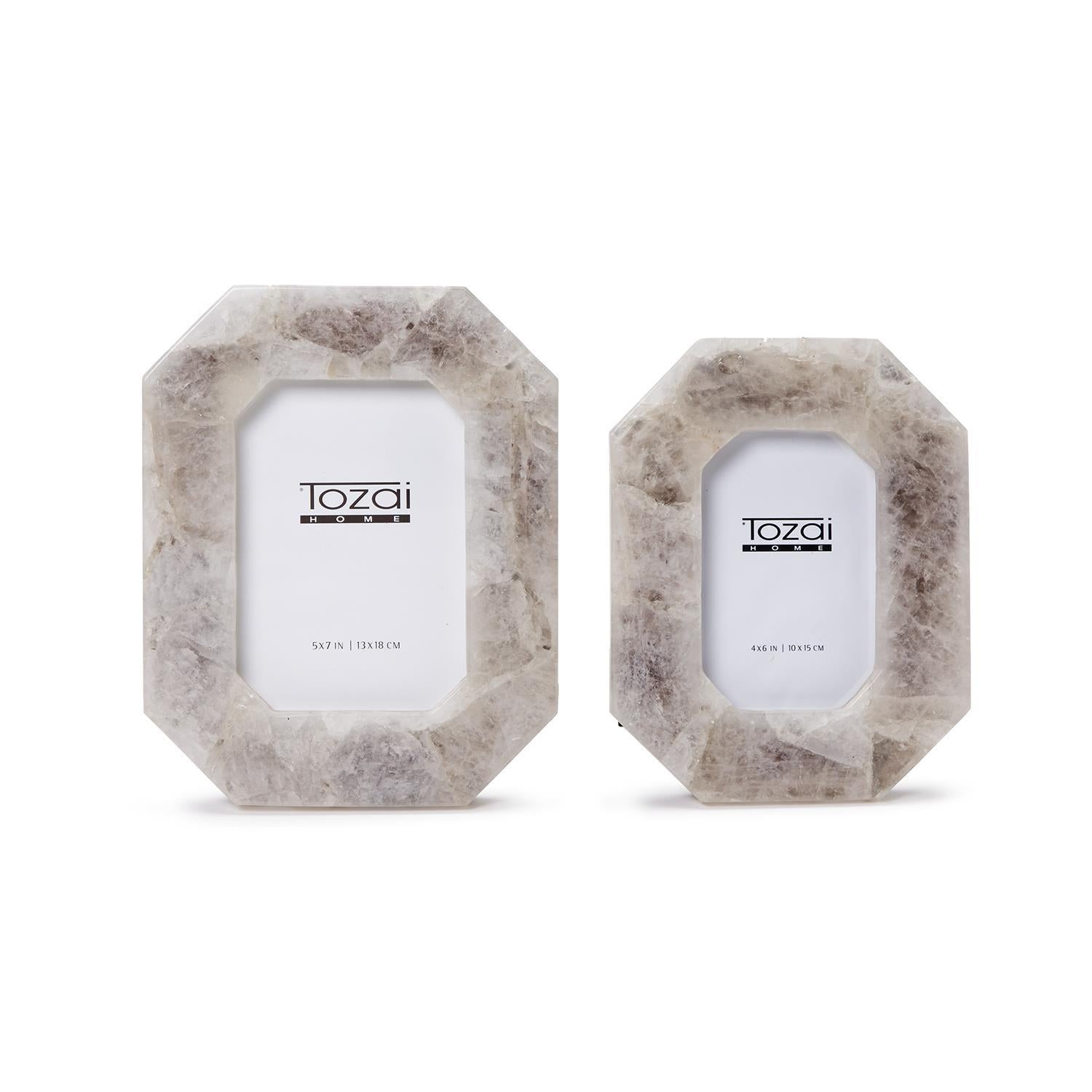 White Quartz Notched Photo Frame Set of 2