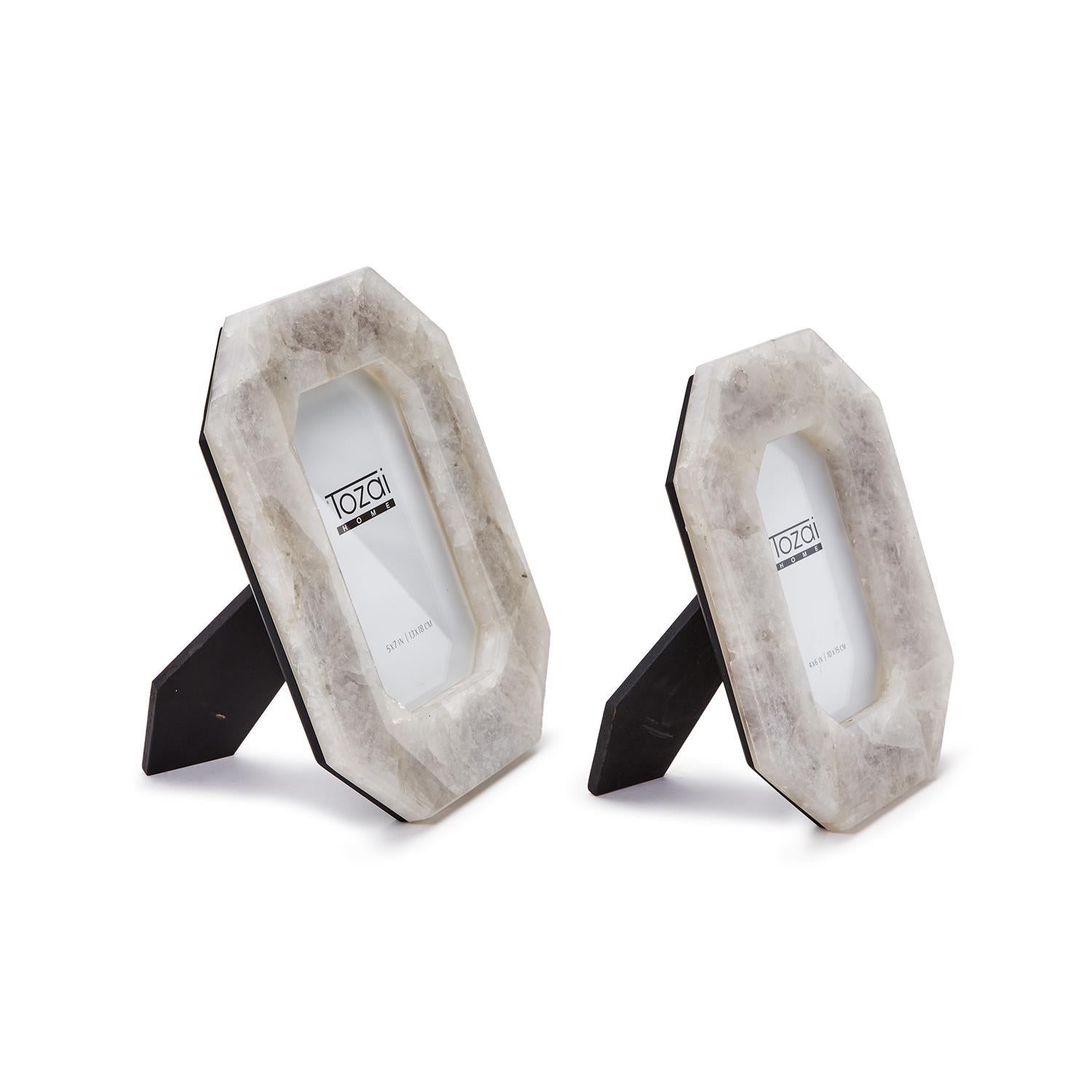 White Quartz Notched Photo Frame Set of 2