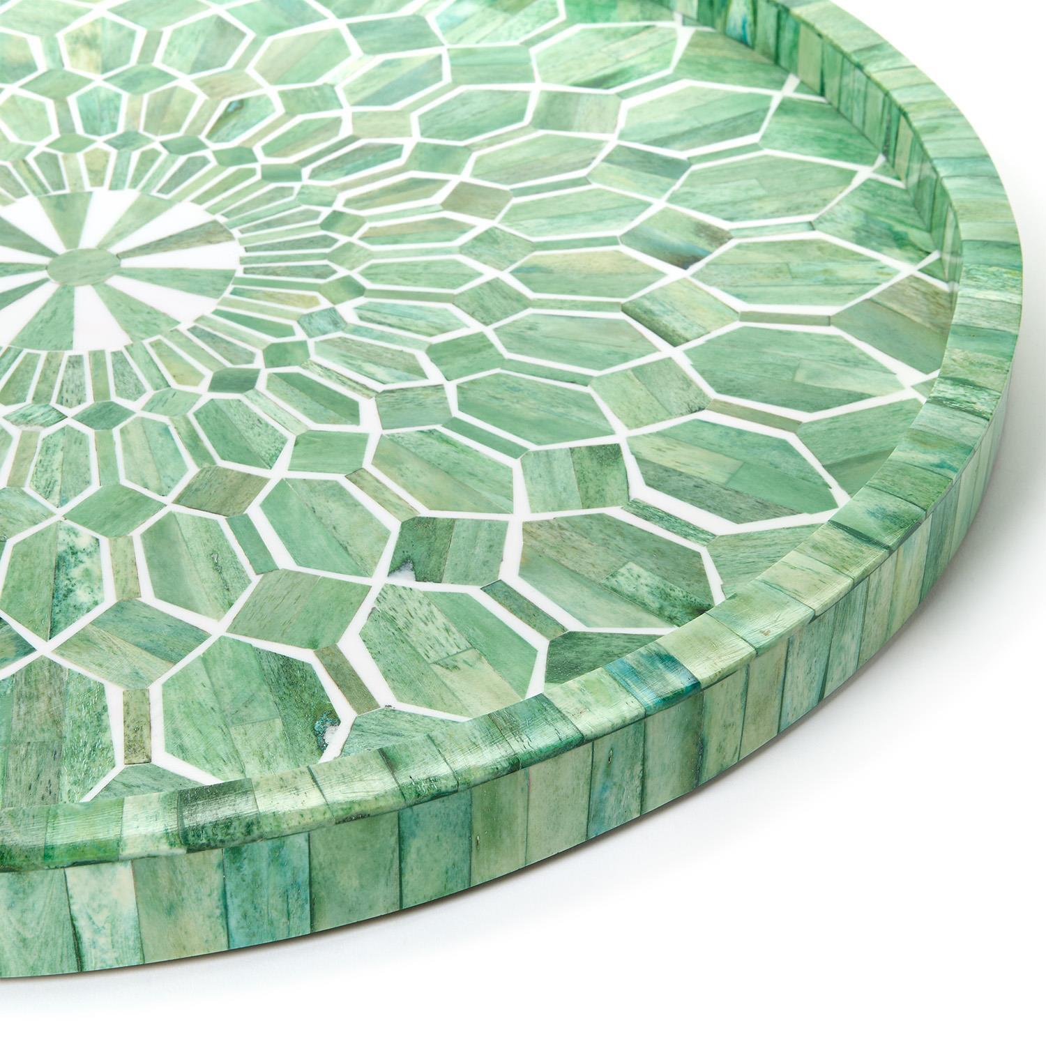 Emerald Cut Decorative Round Serving Tray