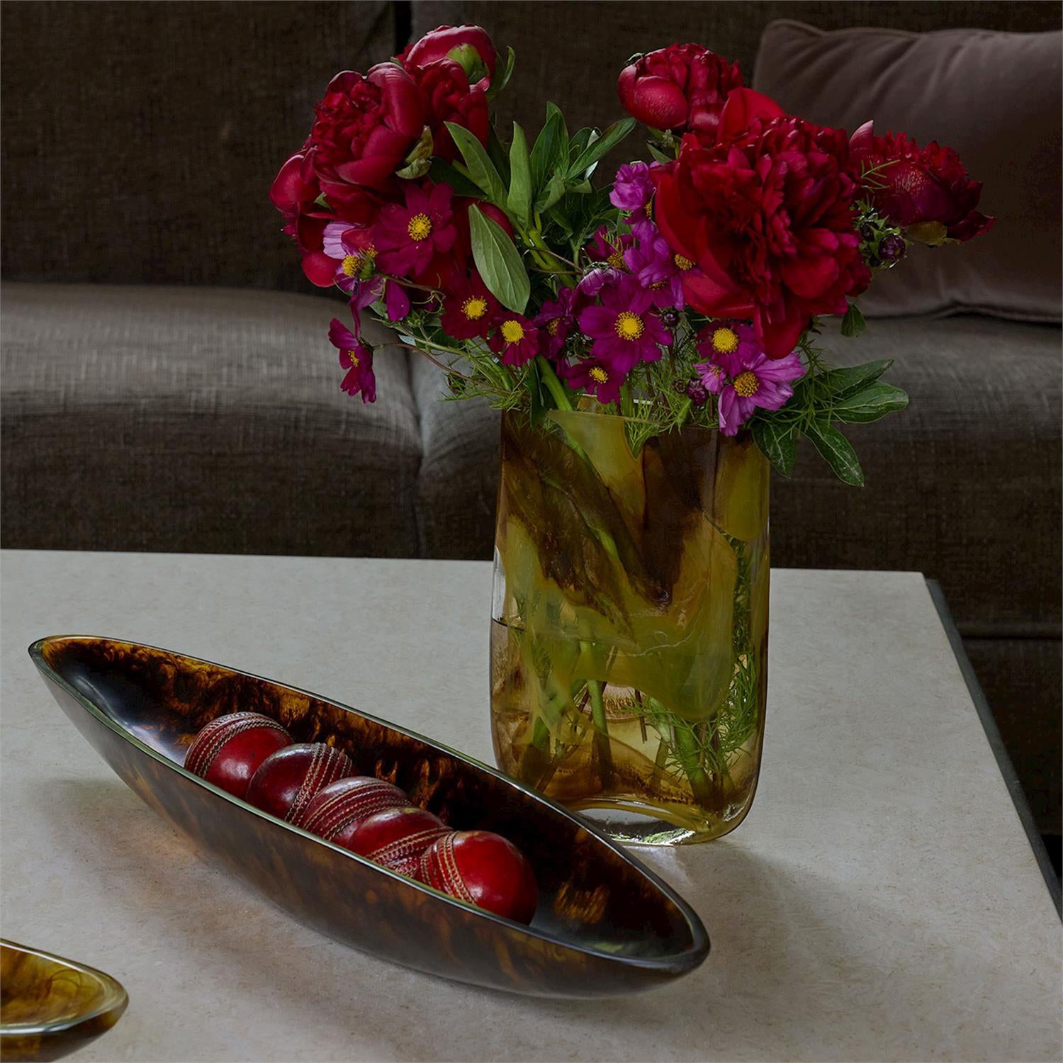 Archipelago Tortoise Brown Marbleized Ellipse Shaped Bowl