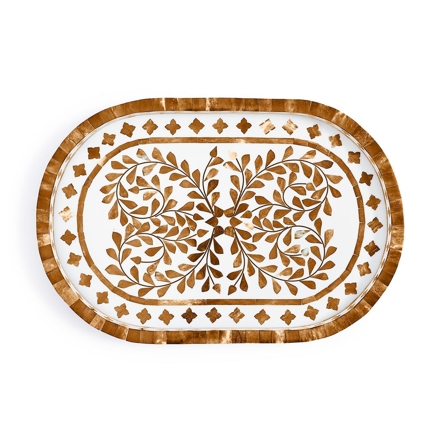 Natural Inlaid Decorative Oval Serving Tray