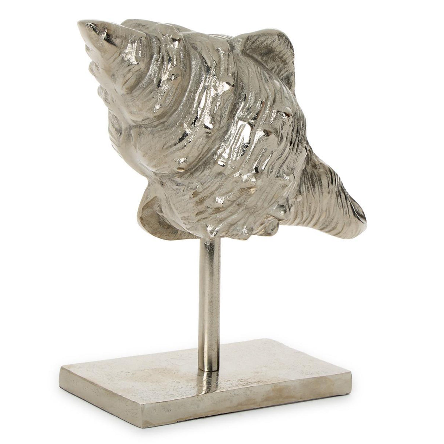 Antiqued Silver Conch Shell Sculpture on Stand