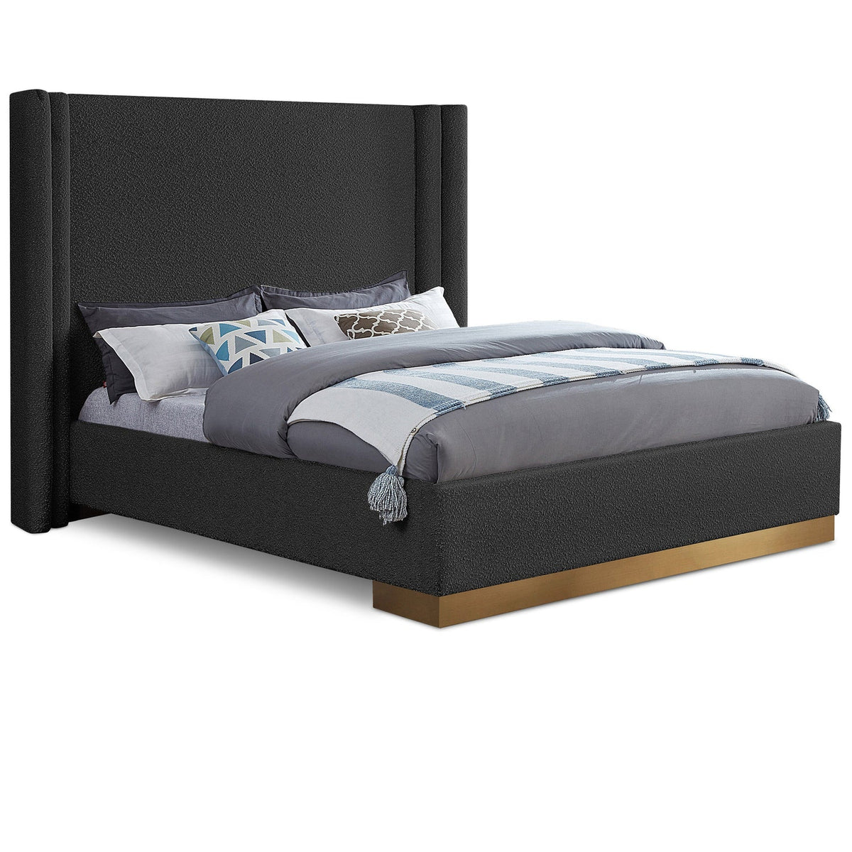 Halton Black Boucle Fabric Upholstered Bed