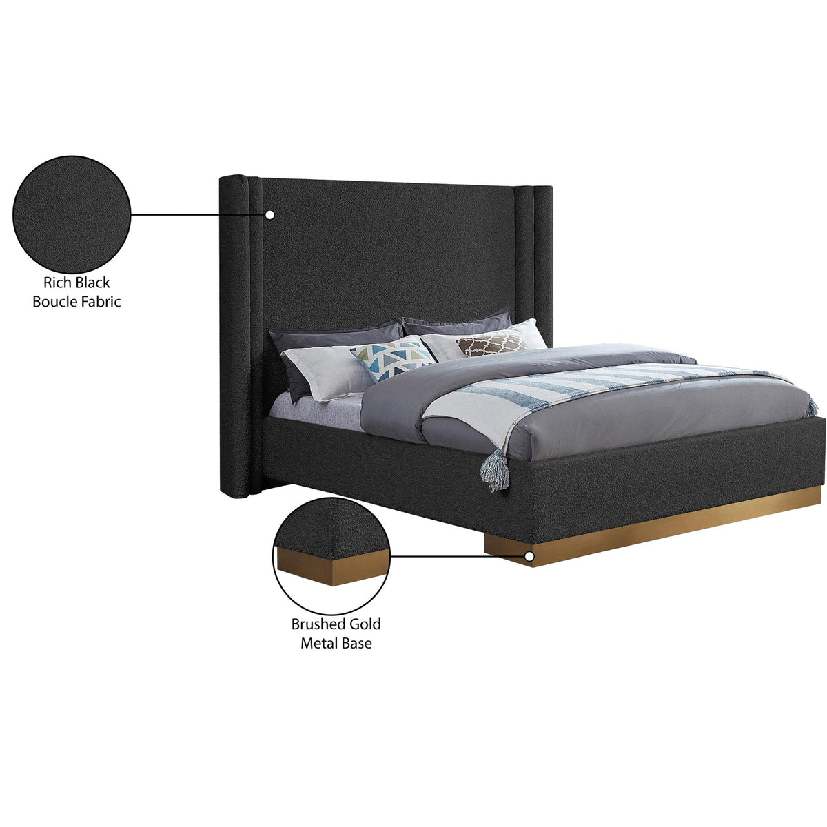 Halton Black Boucle Fabric Upholstered Bed