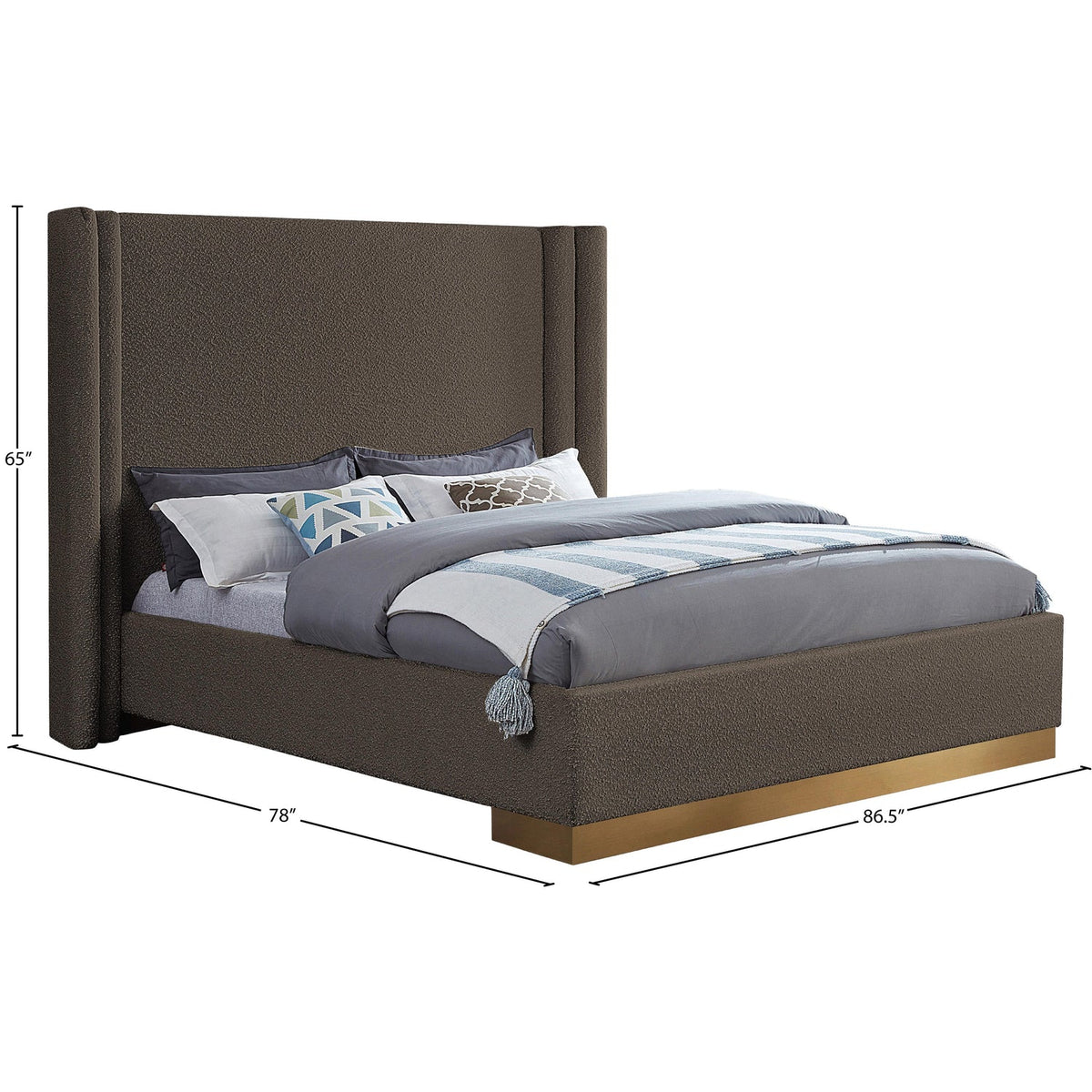 Halton Brown Boucle Fabric Upholstered Bed