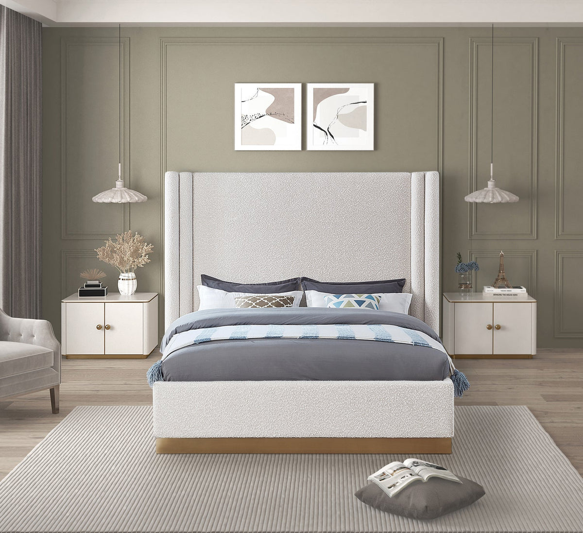 Halton Cream Boucle Fabric Upholstered Bed