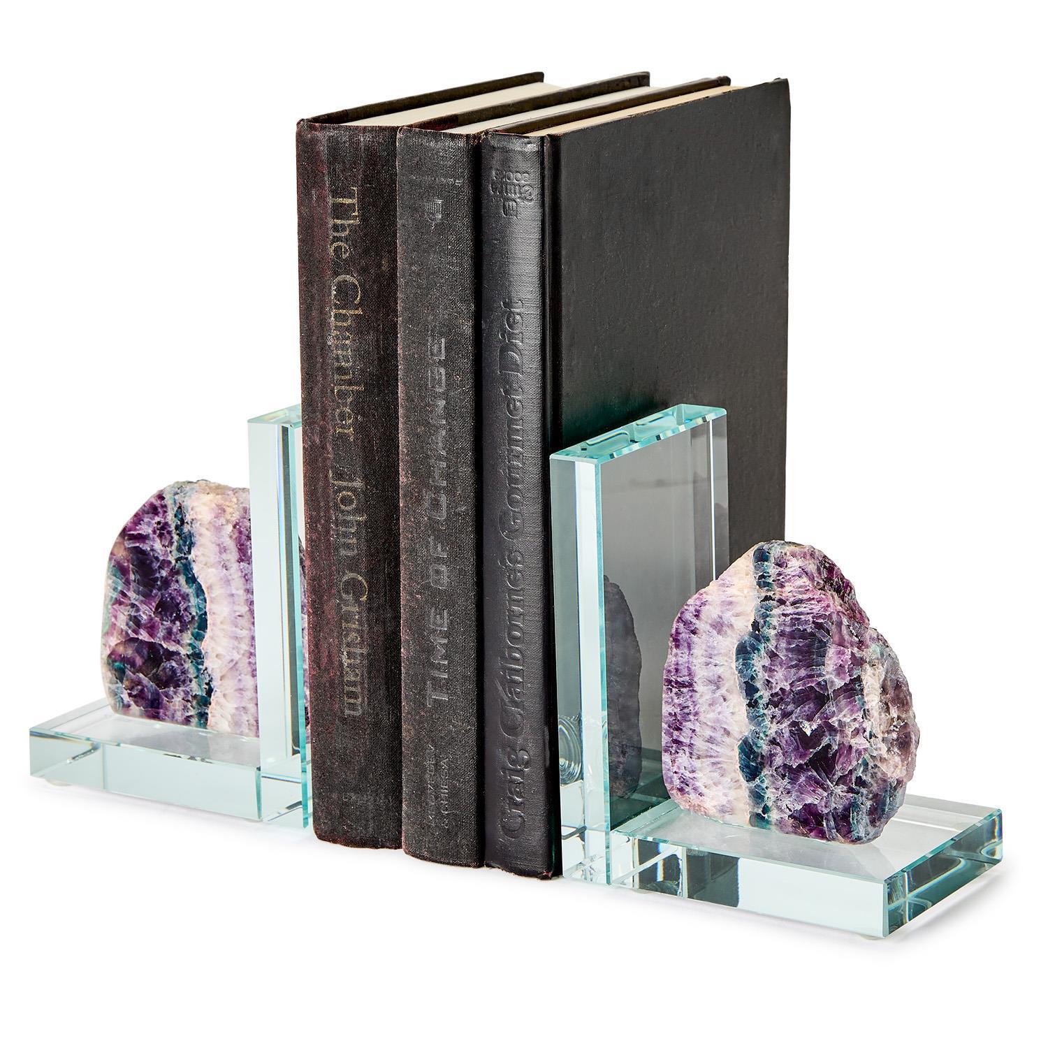 Fluorite Quartz Crystal Bookend Set of 2