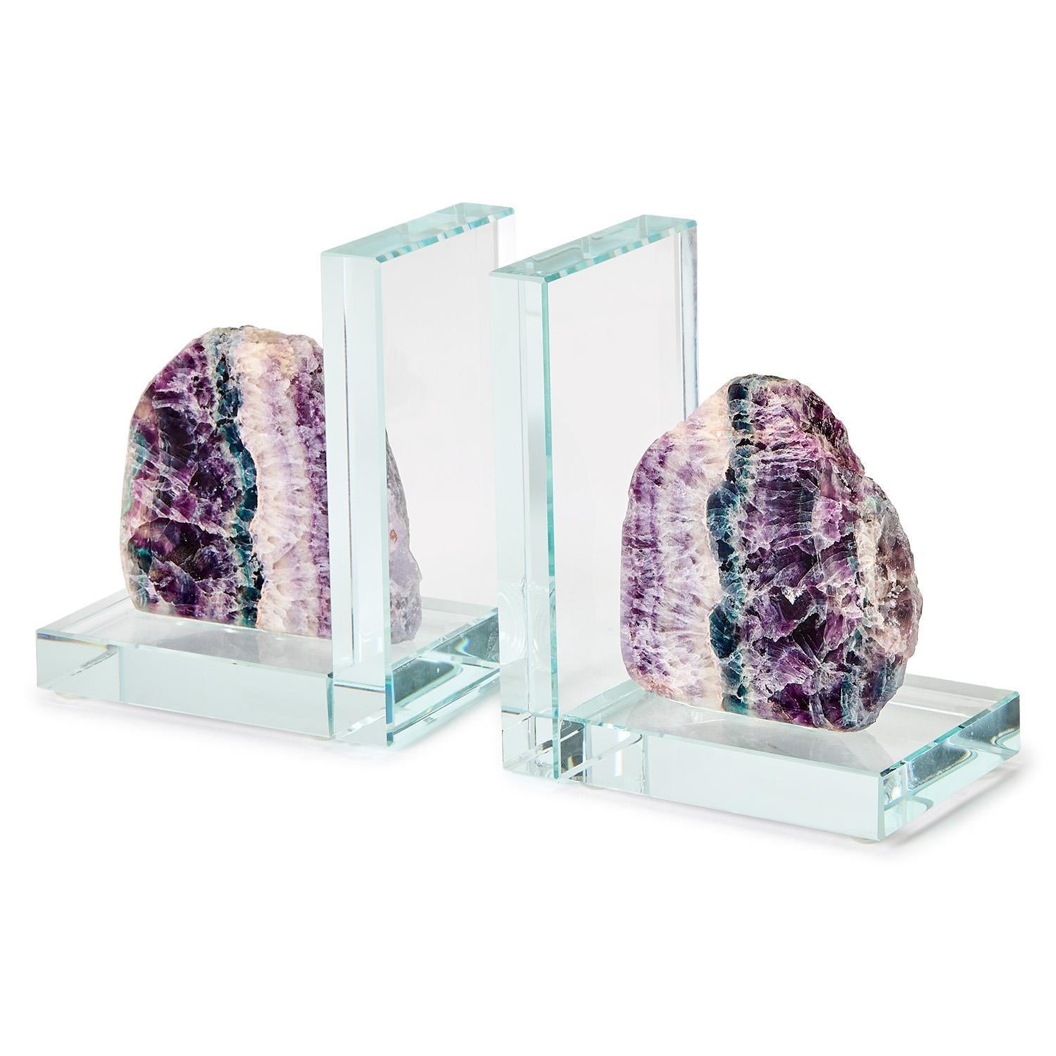 Fluorite Quartz Crystal Bookend Set of 2