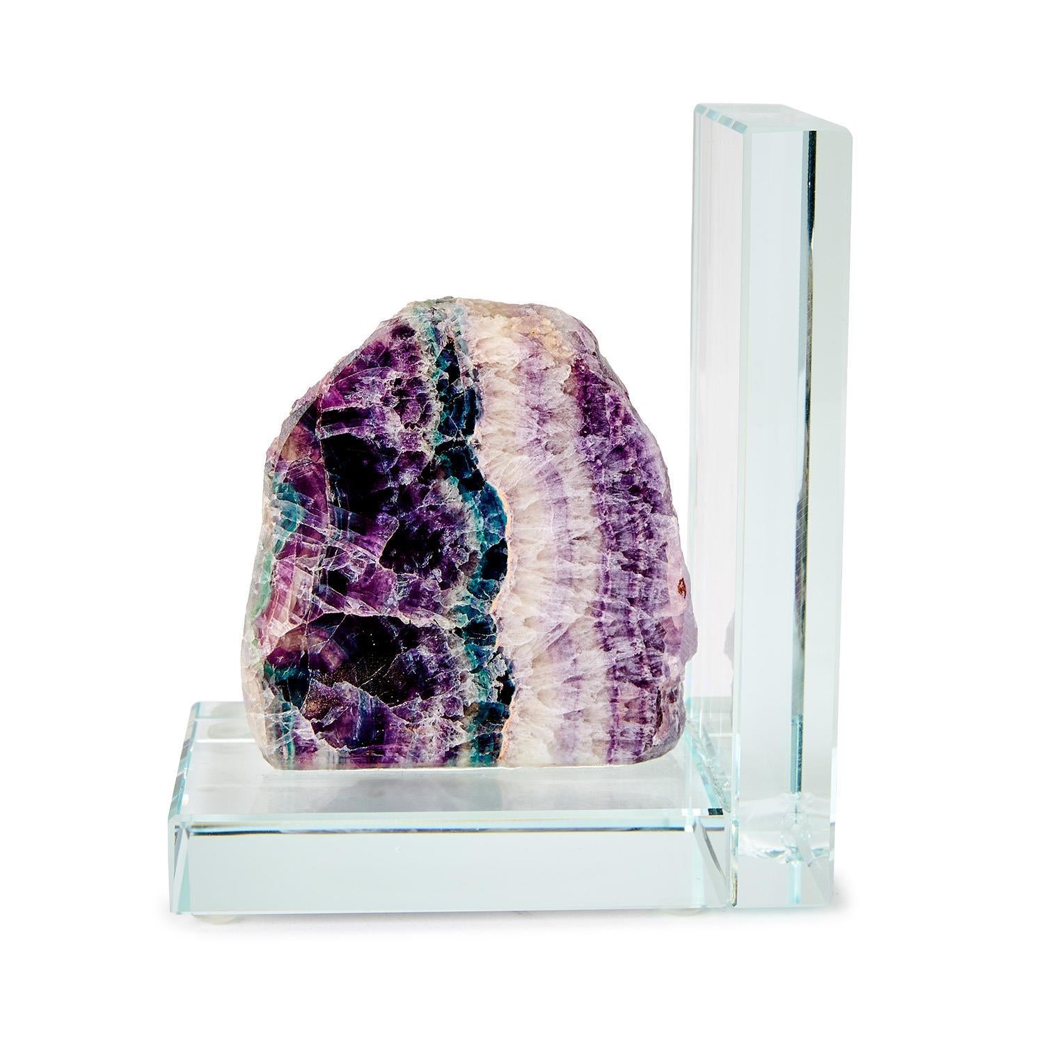Fluorite Quartz Crystal Bookend Set of 2