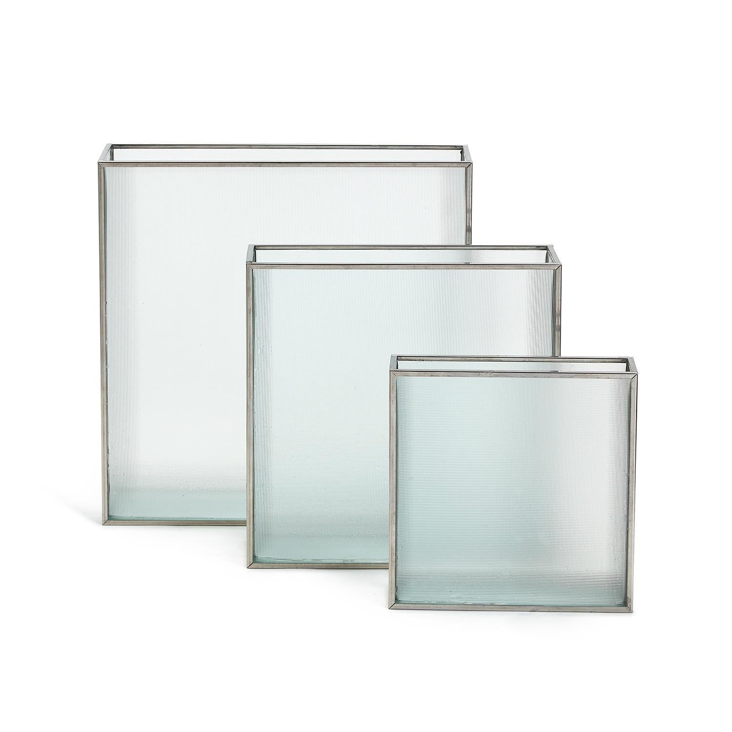 Frosted Windows Square Vase Set of 3