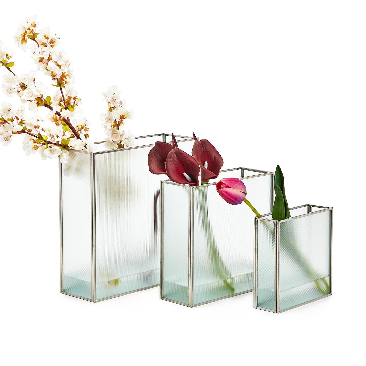 Frosted Windows Square Vase Set of 3