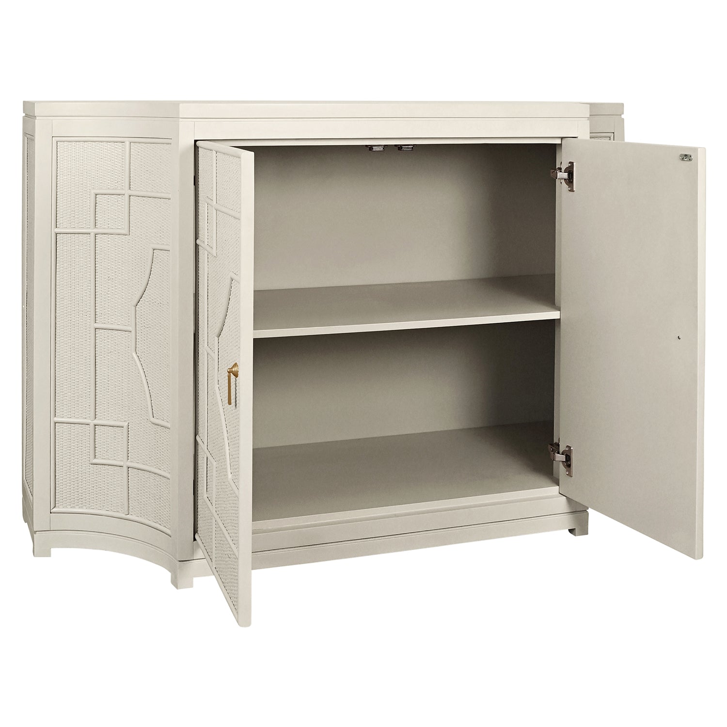 Isabel Antique White Two Door Cabinet styled in a room setting