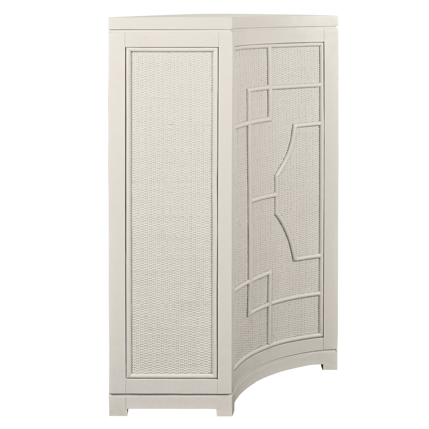 Close-up of the antique white wood finish on the Isabel Antique White Two Door Cabinet