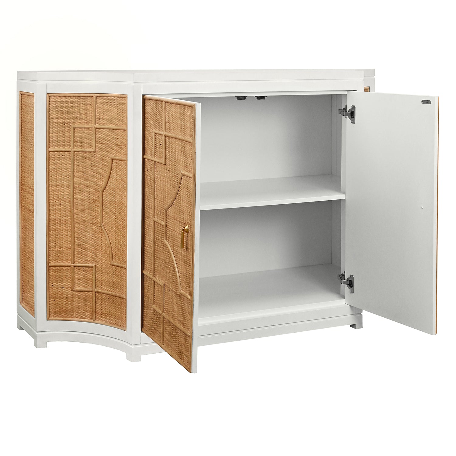 Isabel White Two Door Cabinet styled in a room setting
