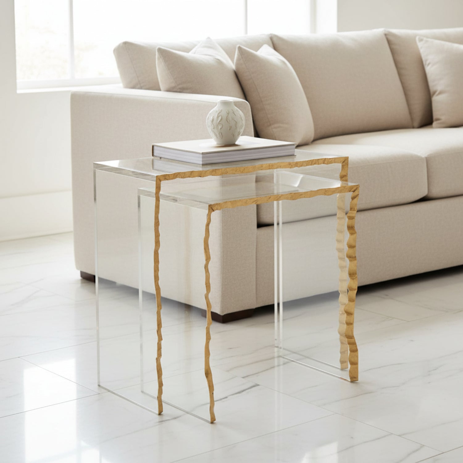 John Richard Gold-leaf Edge Nesting Table Set of 2