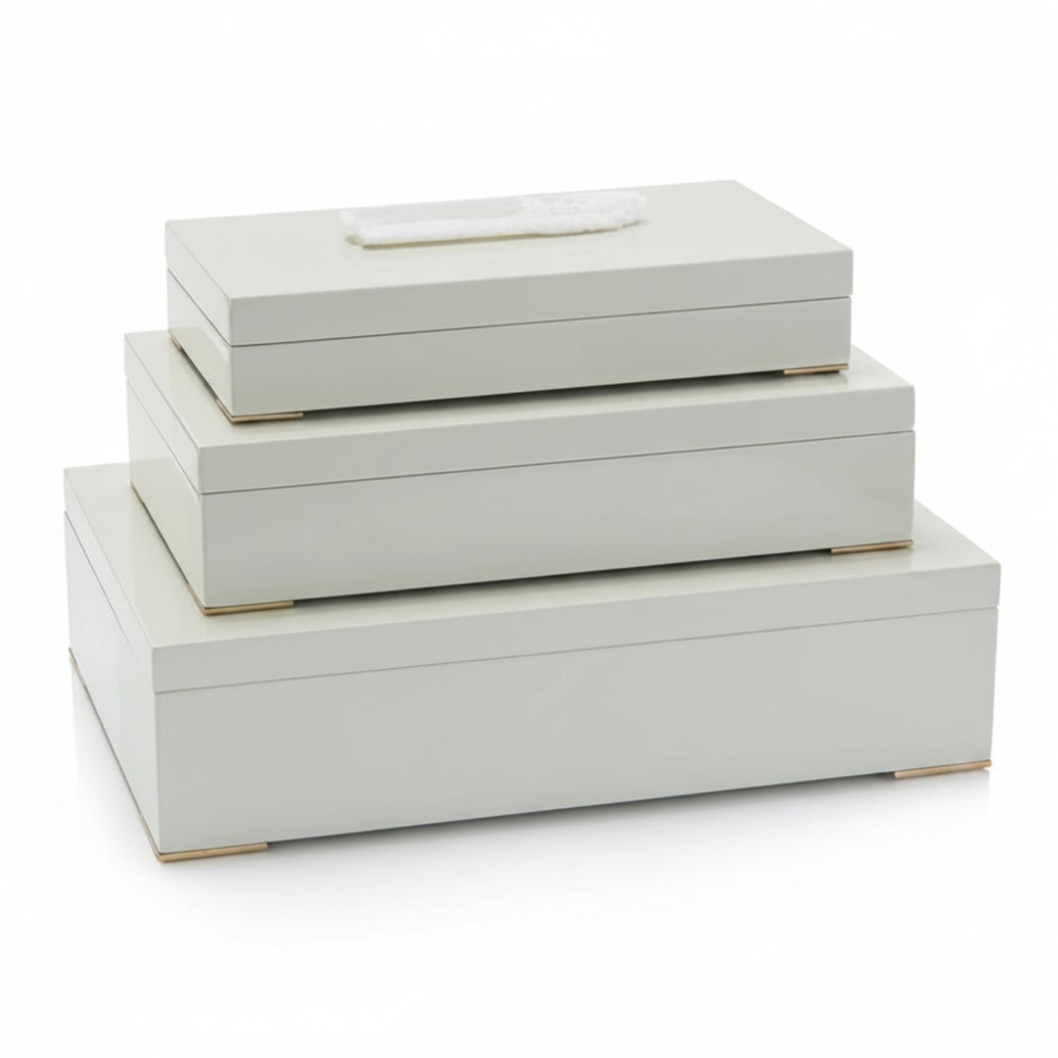 John Richard Box Topped in Selenite Set of 3