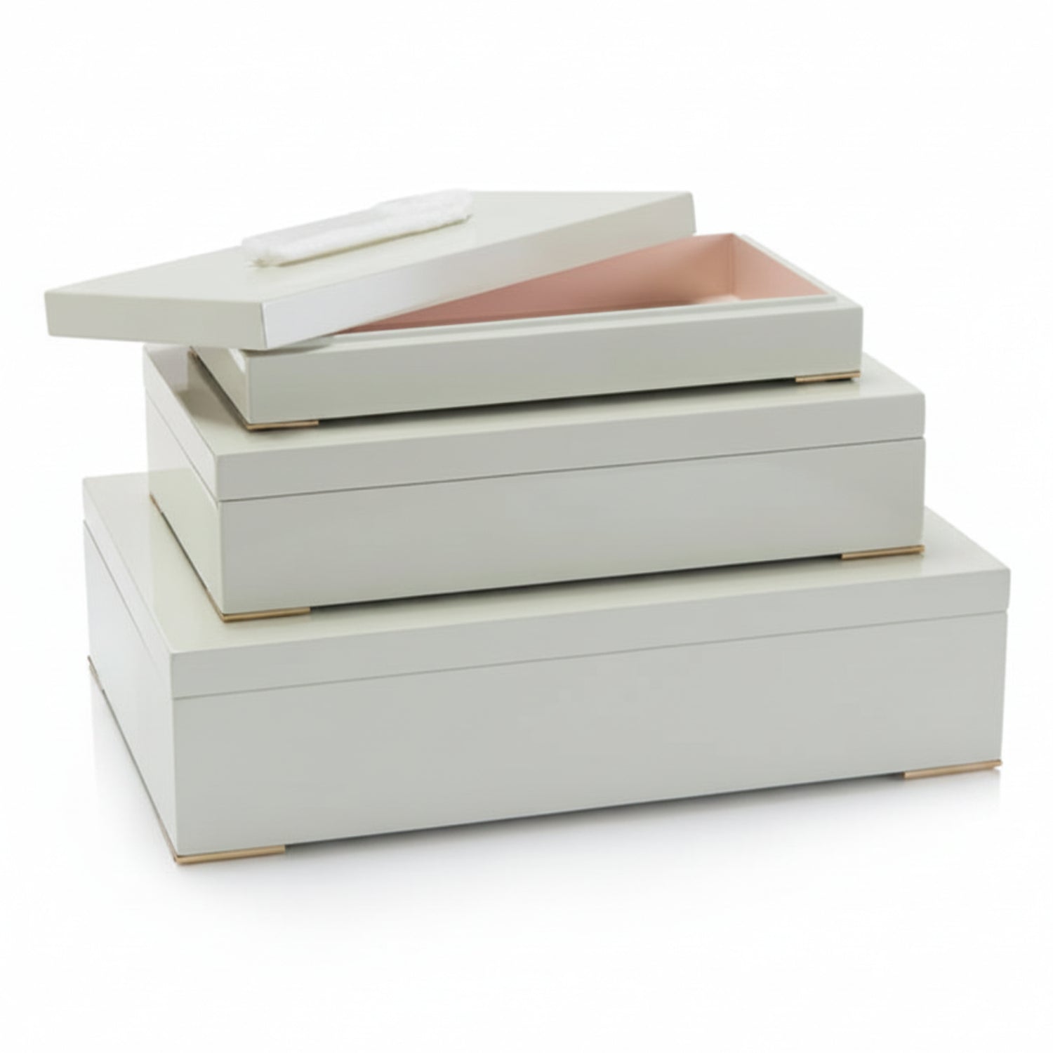John Richard Box Topped in Selenite Set of 3