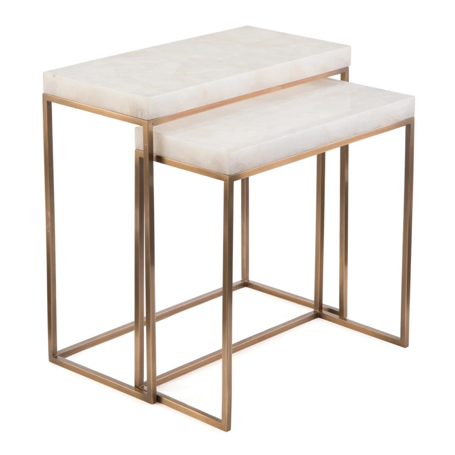 John Richard Calcite and Antique Brass Nesting Table Set of 2