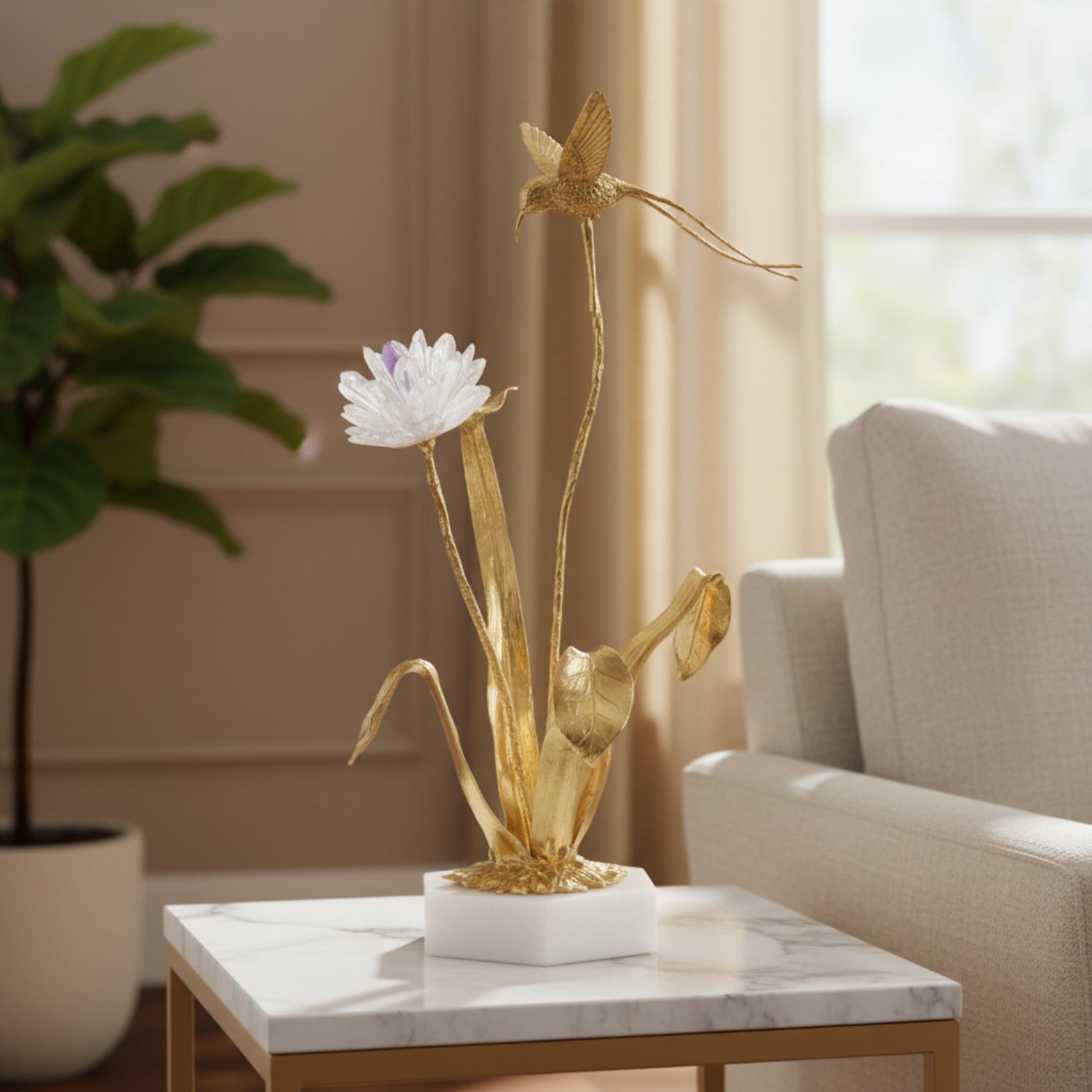 John Richard Flower and Hummingbird Sculpture