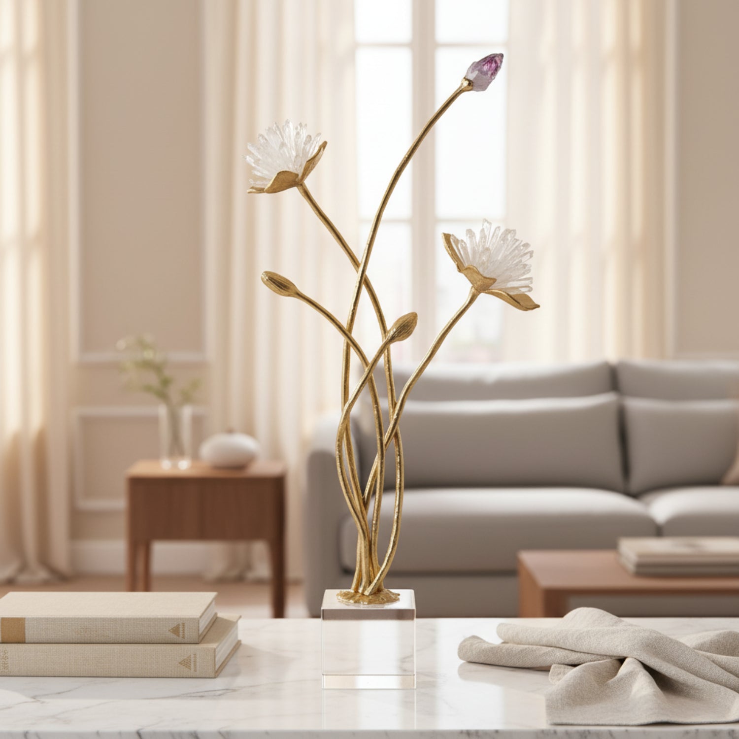 John Richard Quartz and Amethyst Floral Sculpture
