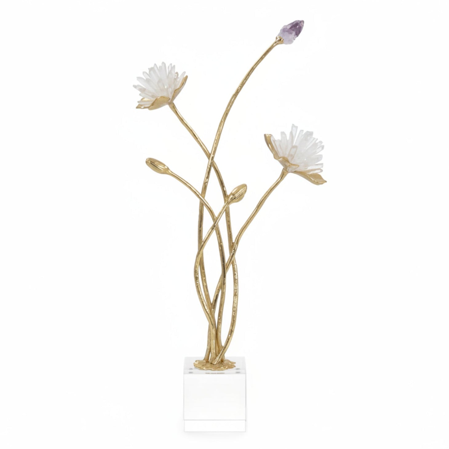 John Richard Quartz and Amethyst Floral Sculpture