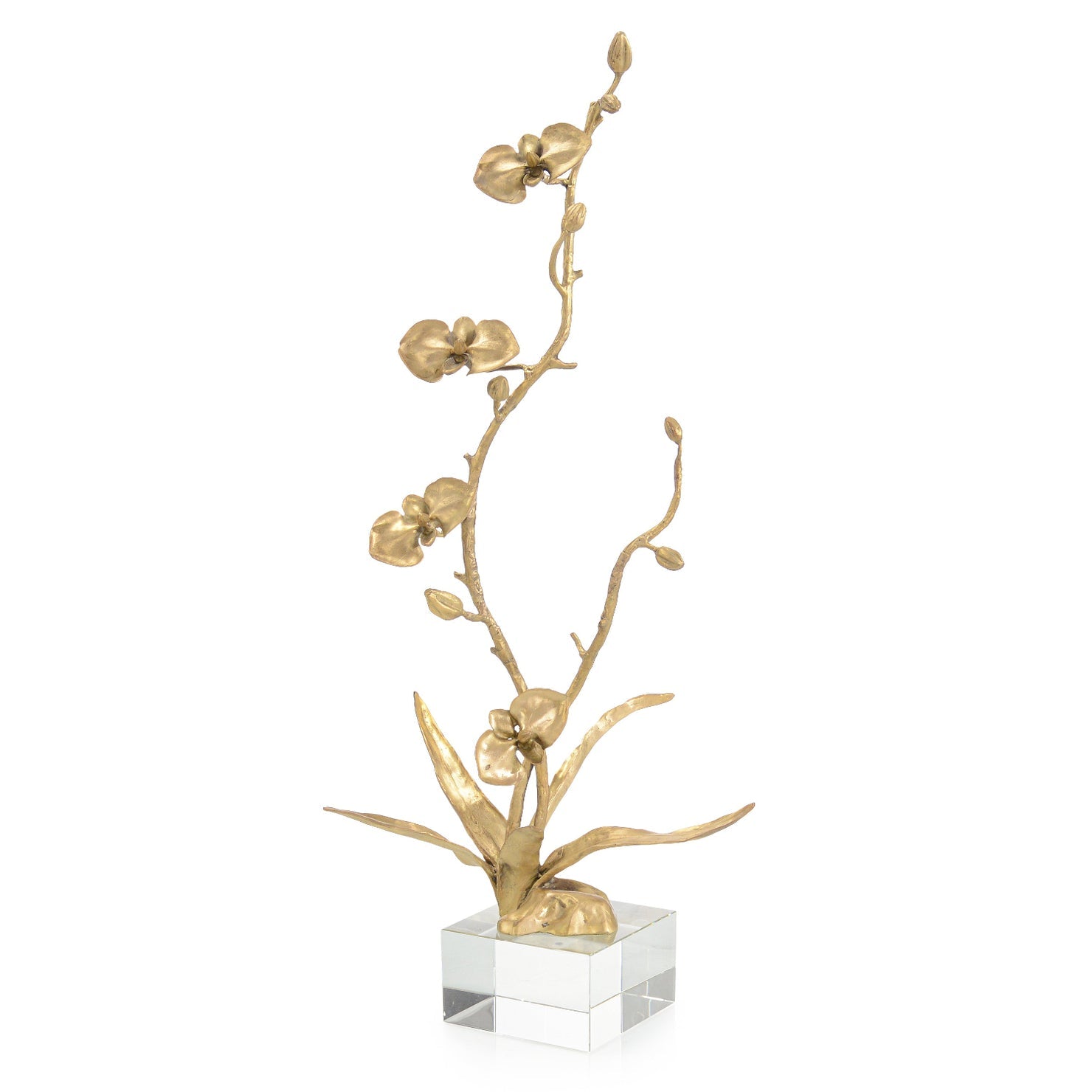 John Richard Floral Spire Brass Sculpture on Crystal Base