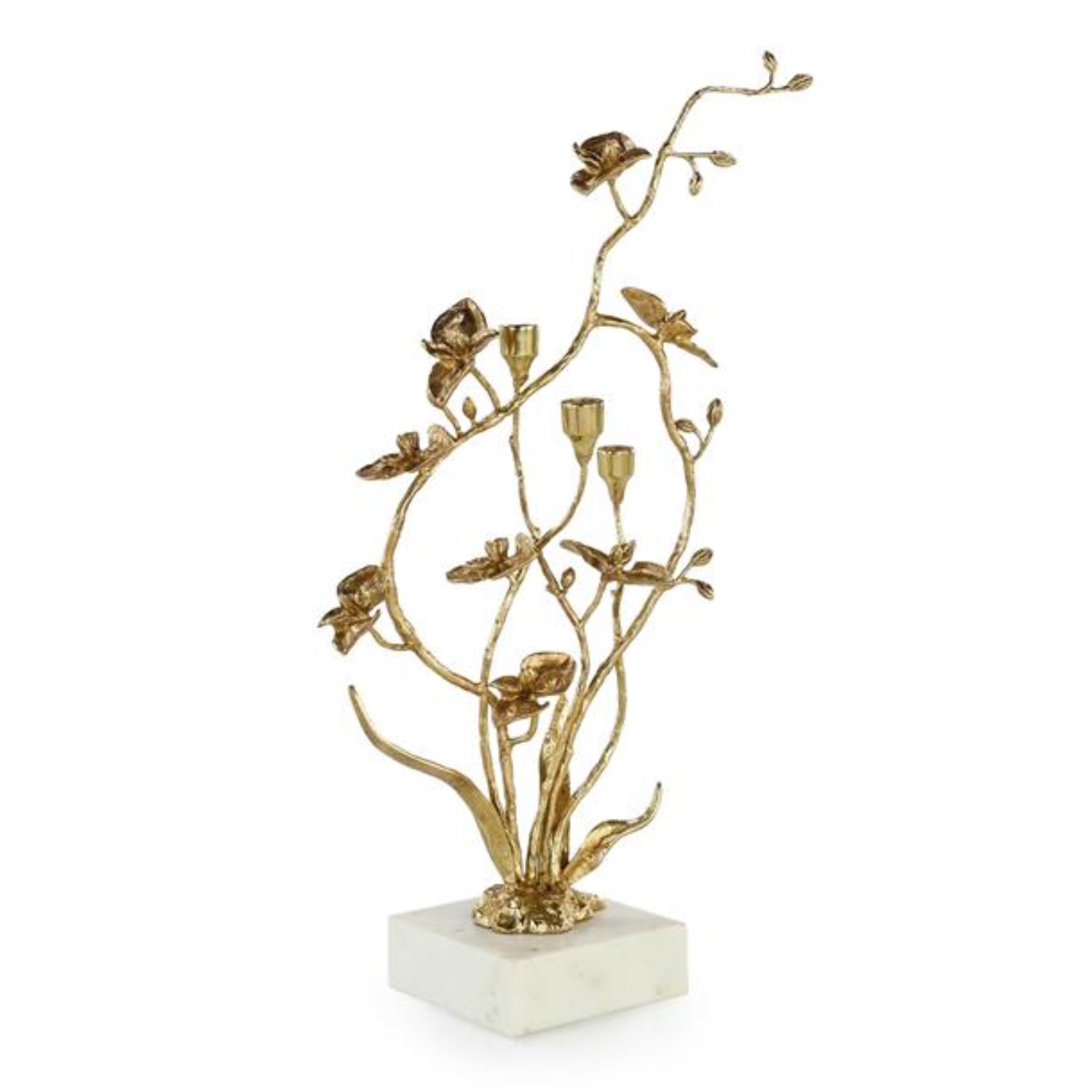 John Richard Orchids in Bloom Brass Small Candleholder