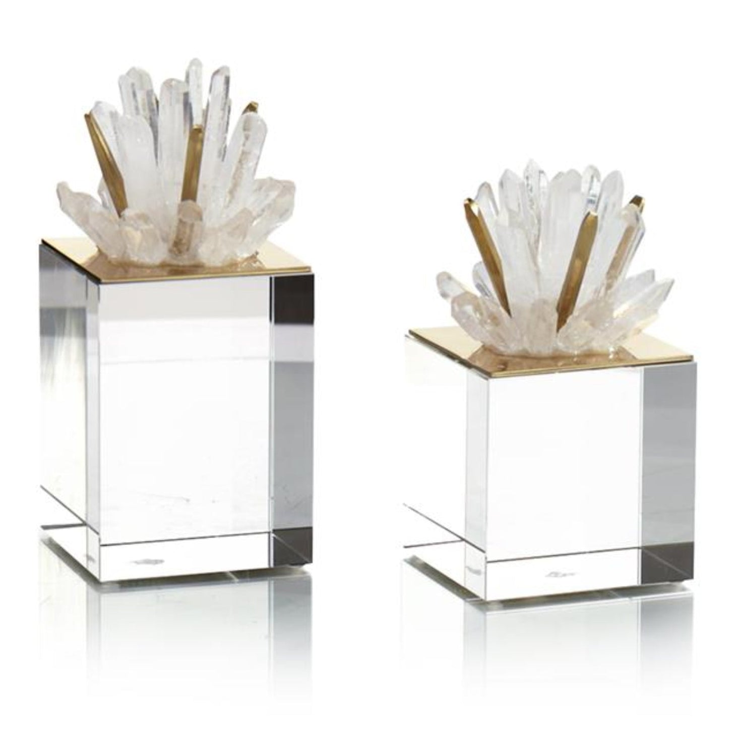 John Richard Brass and Selenite Cluster on Crystal Set of 2