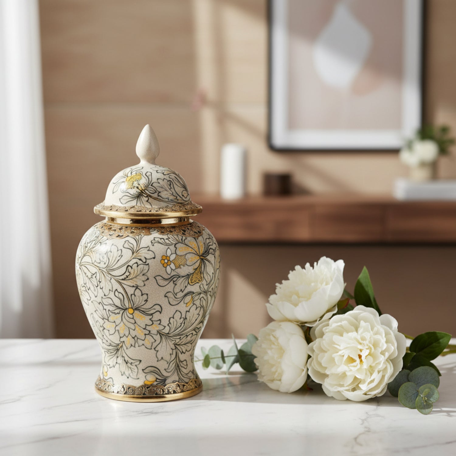 John Richard Lidded Foliage Medium Jar