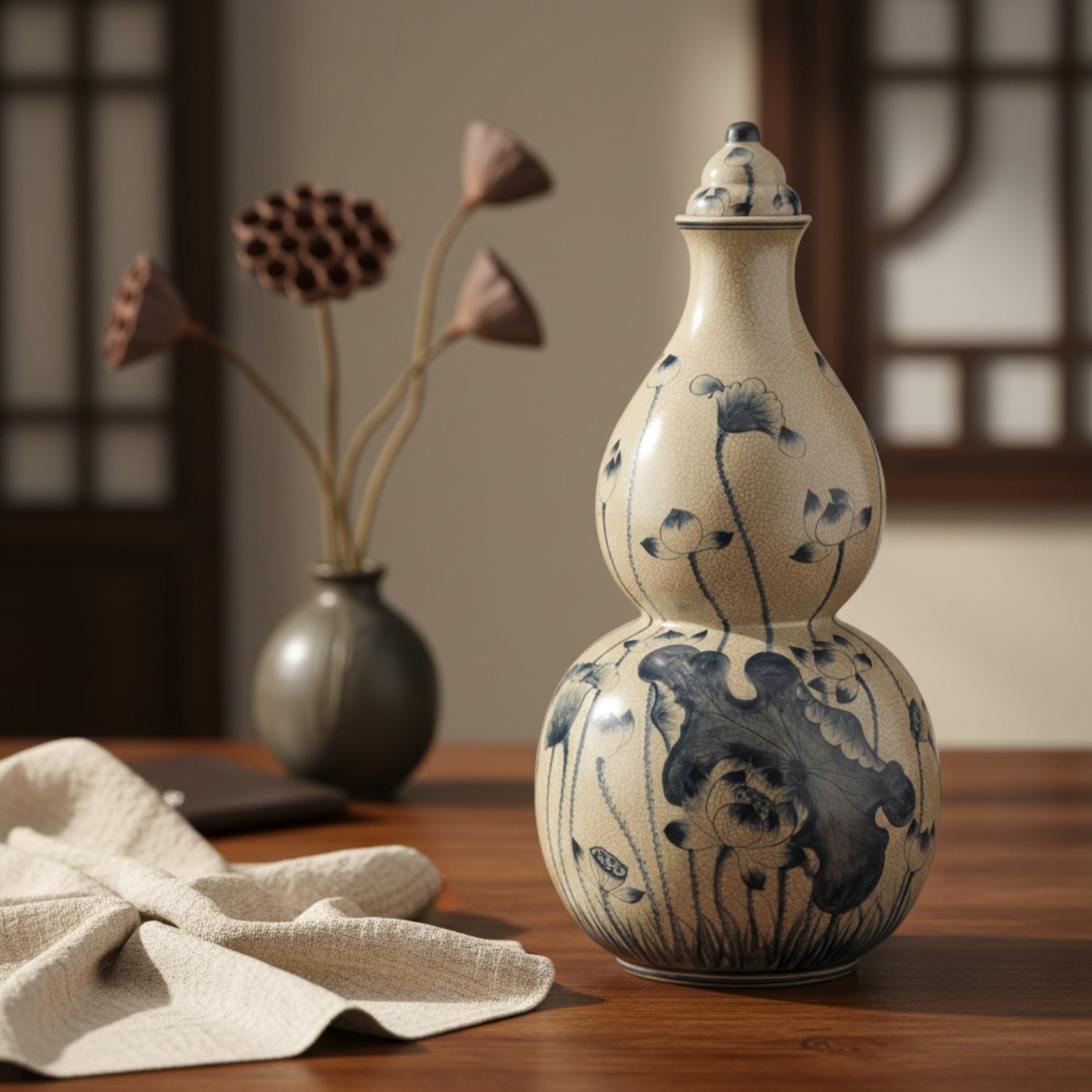 John Richard Lidded Blue Lotus Jar