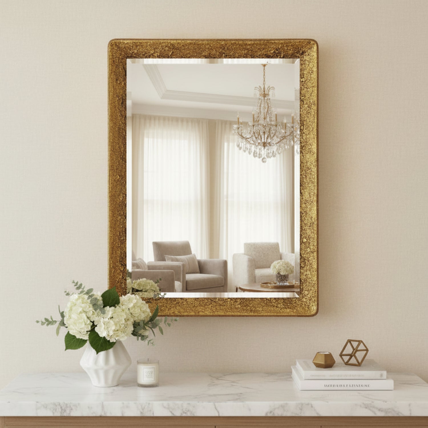 John Richard Gilded Oak Rectangular Lighted Mirror