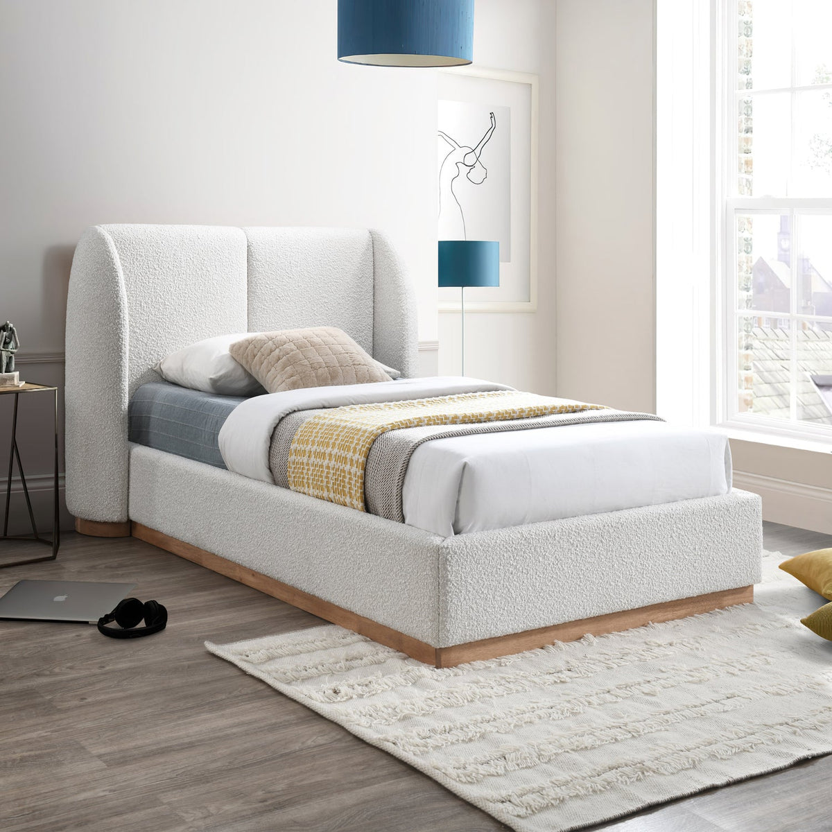 Jardin Cream Boucle Fabric Upholstered Bed