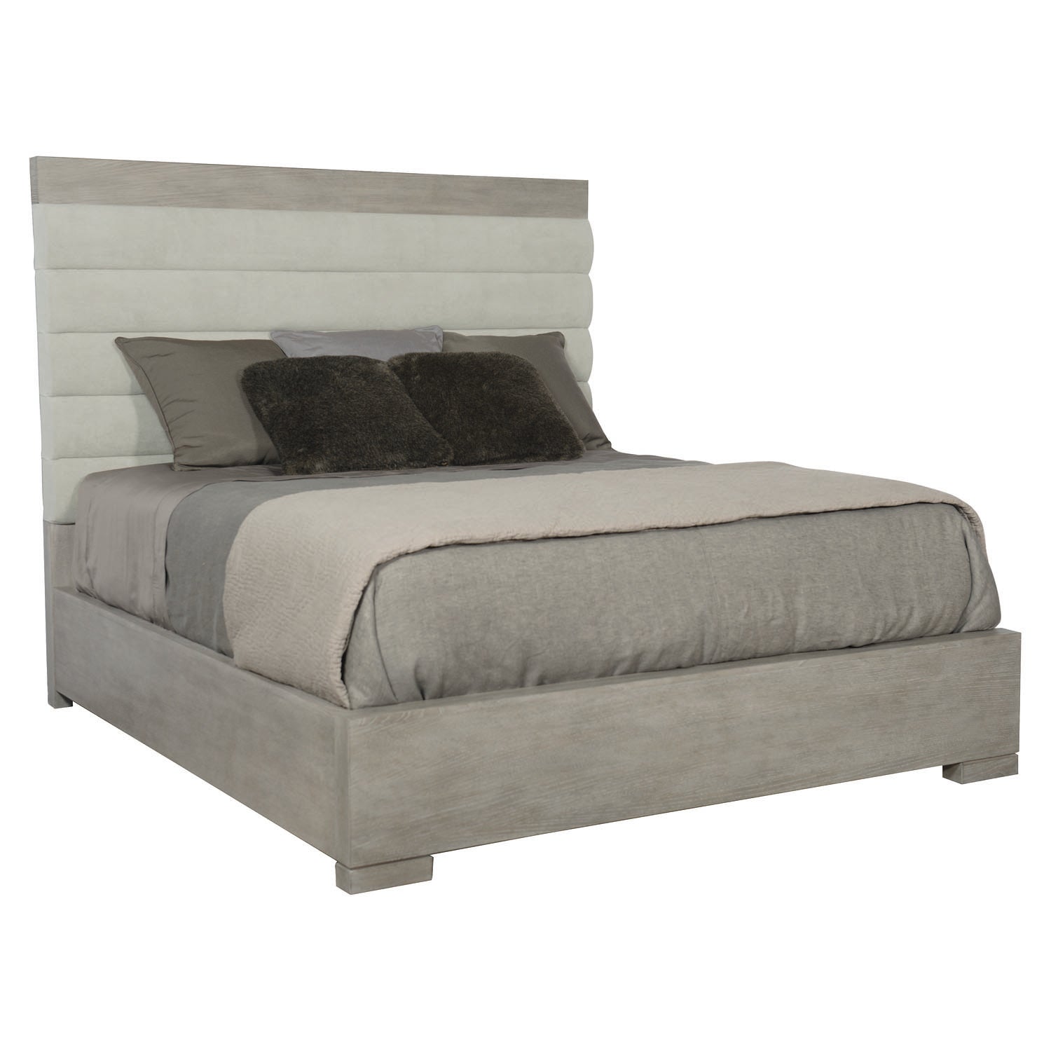 Bernhardt Linea Cerused Greige Upholstered Panel Bed