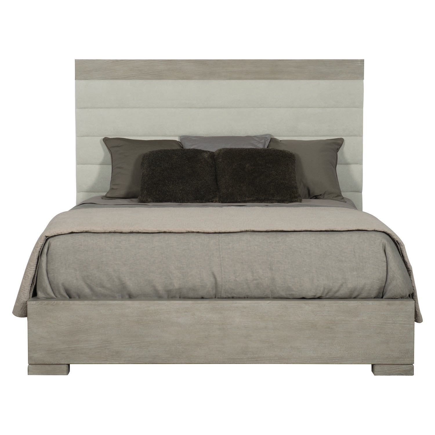 Bernhardt Linea Cerused Greige Upholstered Panel Bed