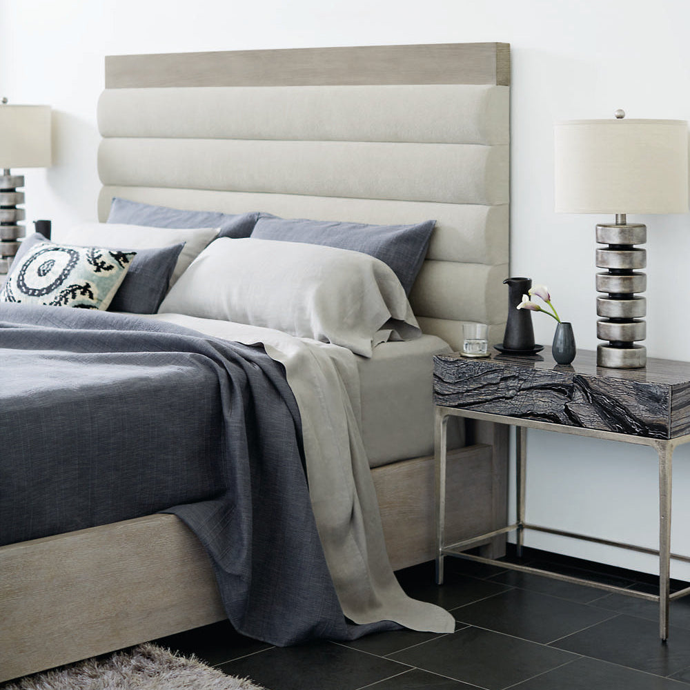 Bernhardt Linea Cerused Greige Upholstered Panel Bed