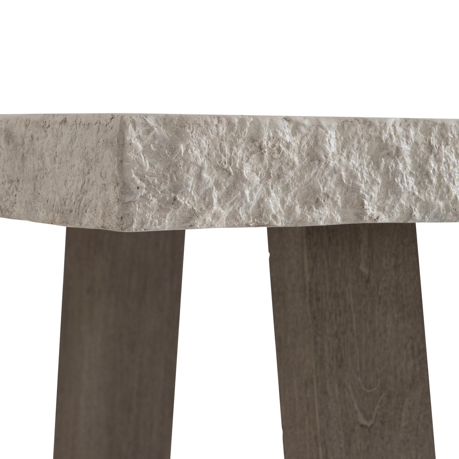 Bernhardt Trouville Outdoor Dining Table in Sand Grey, Weathered Teak, styled view