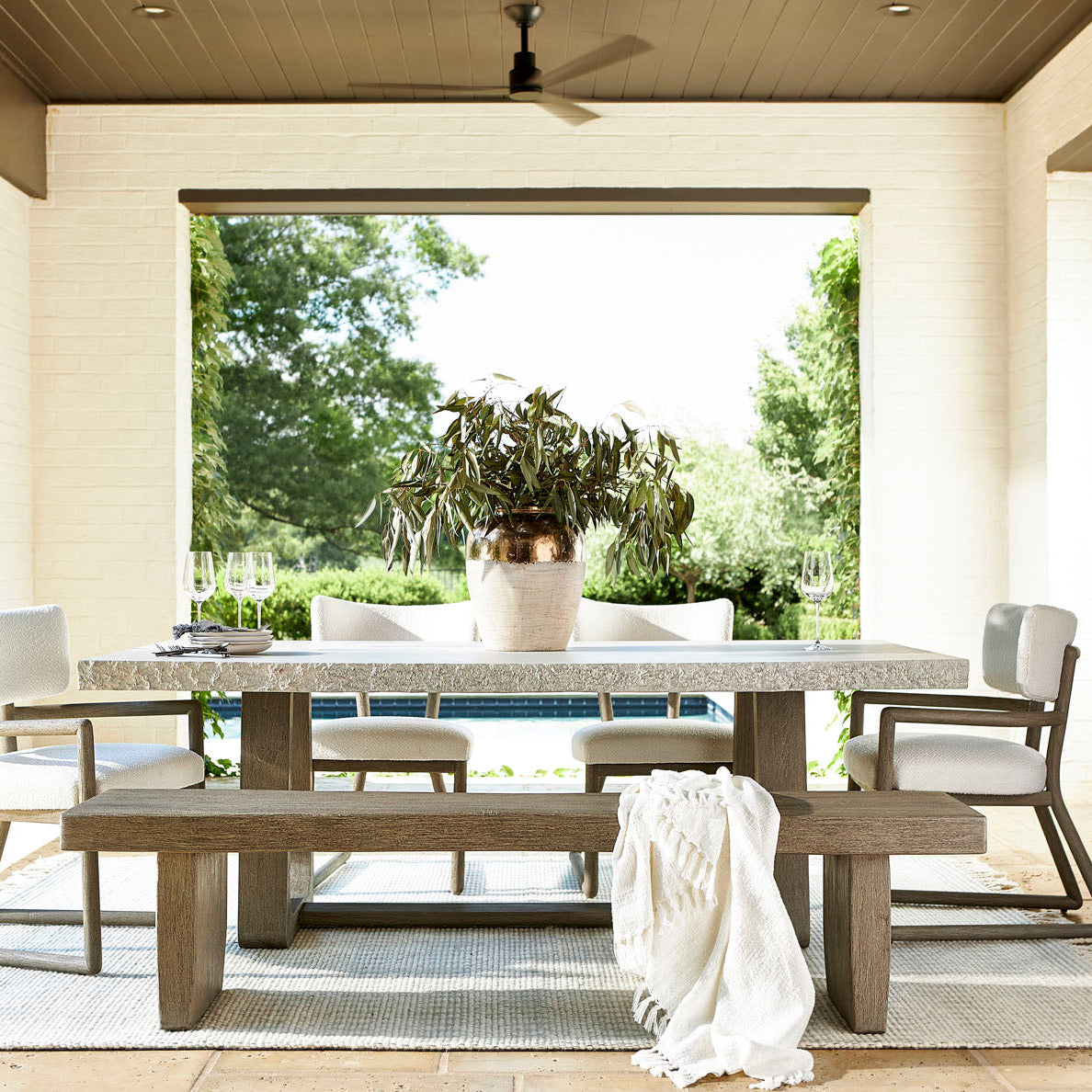 Bernhardt Trouville Outdoor Dining Table, side profile view