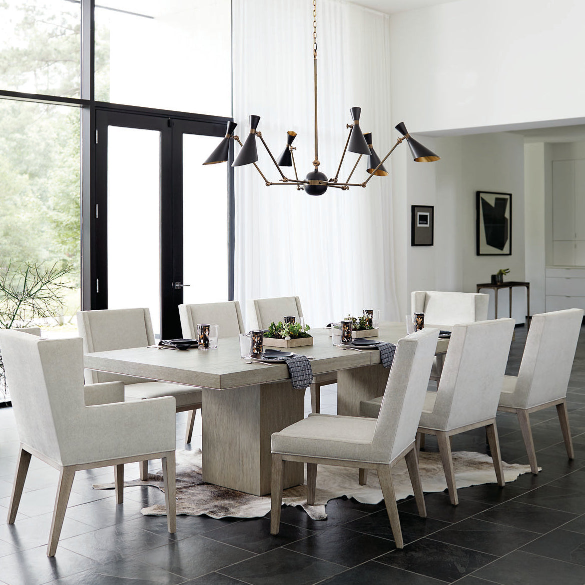Bernhardt Linea 9-Piece Cerused Greige Dining Set