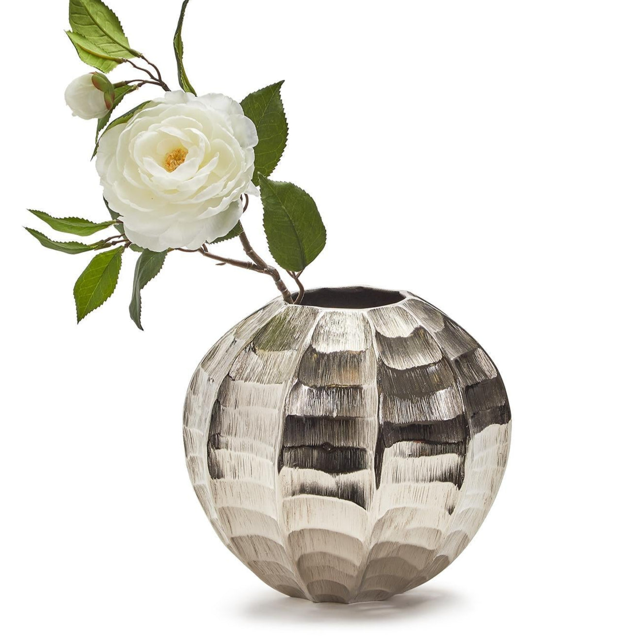 Hammered & Etched Silver Round Vase