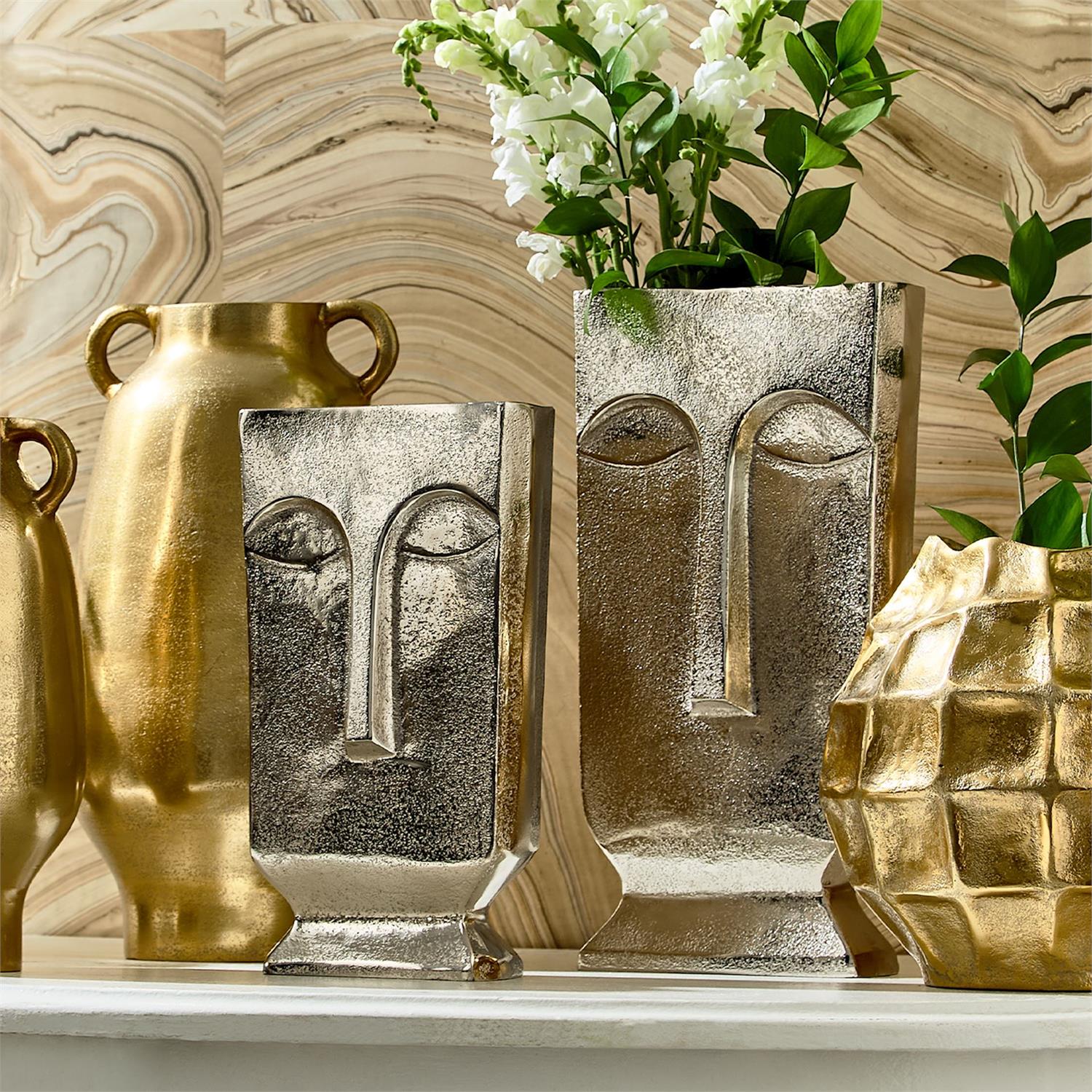 Silver Face Vase Set of 2