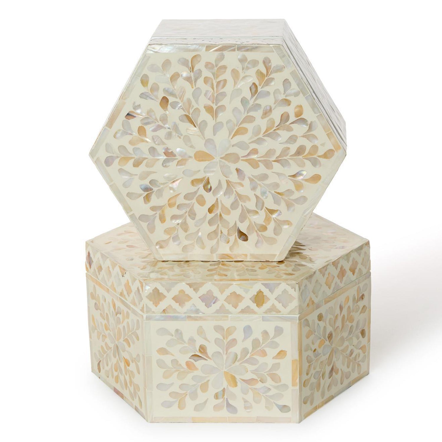 Opalescent Mother of Pearl Hexagon Box Set of 2
