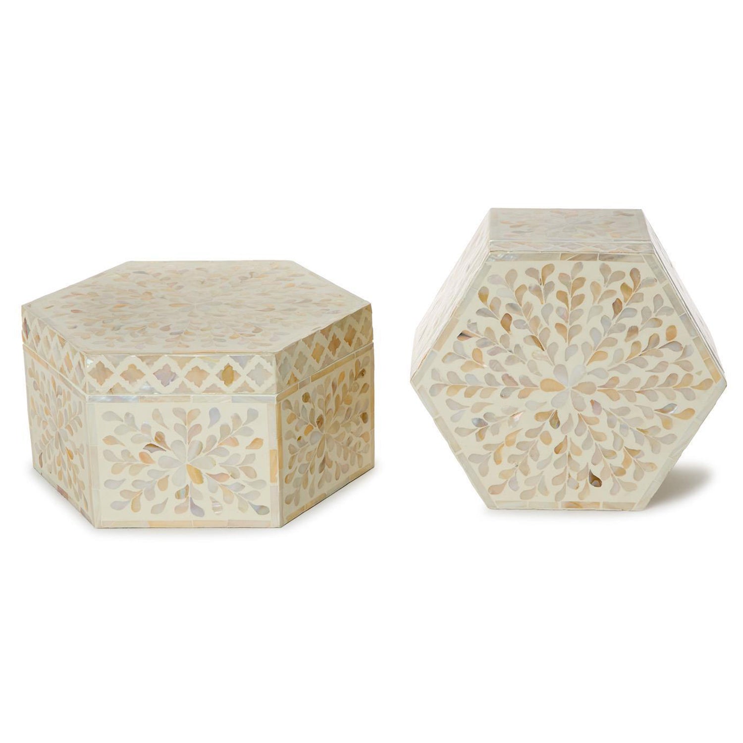Opalescent Mother of Pearl Hexagon Box Set of 2