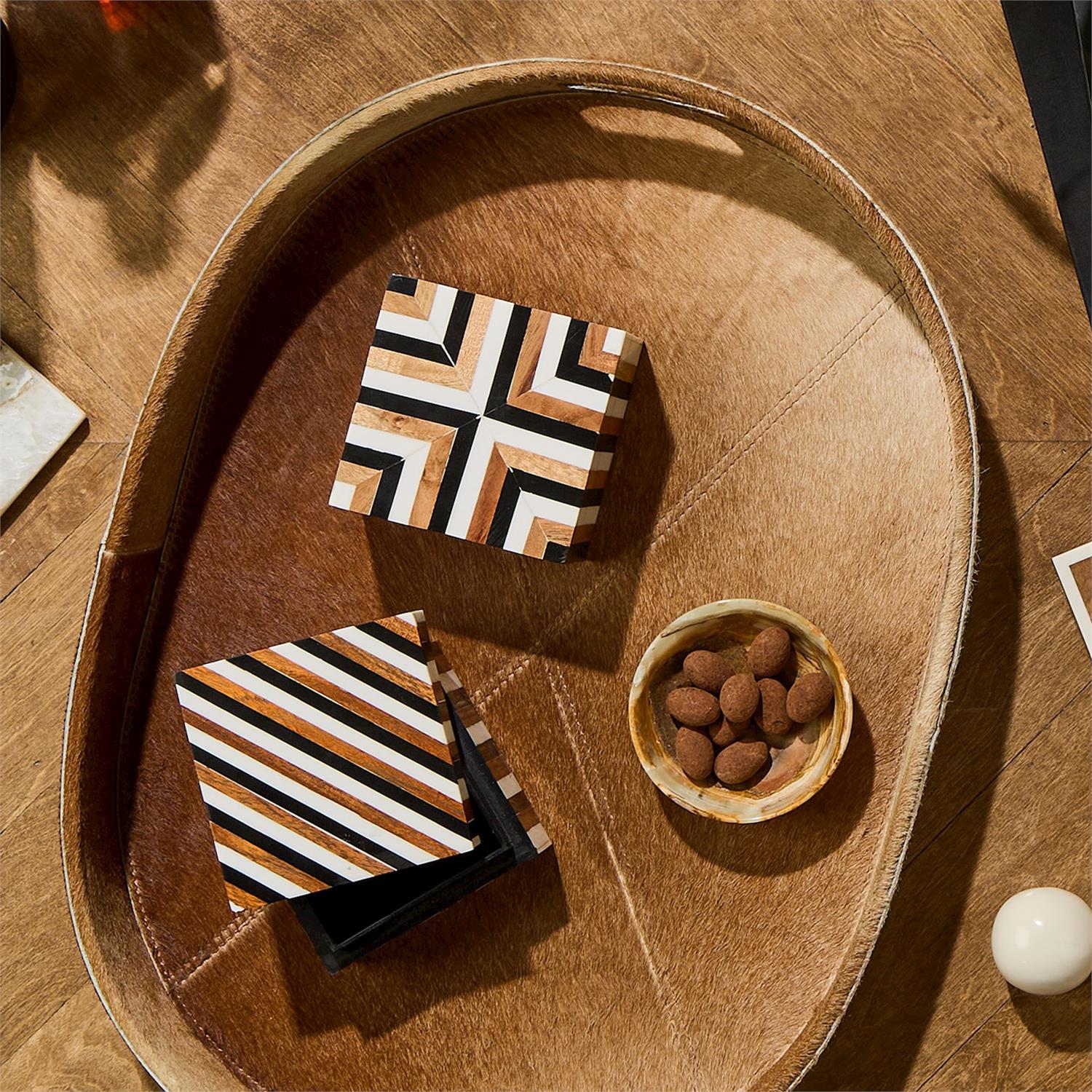 Brown Cowhide Tray Set of 2