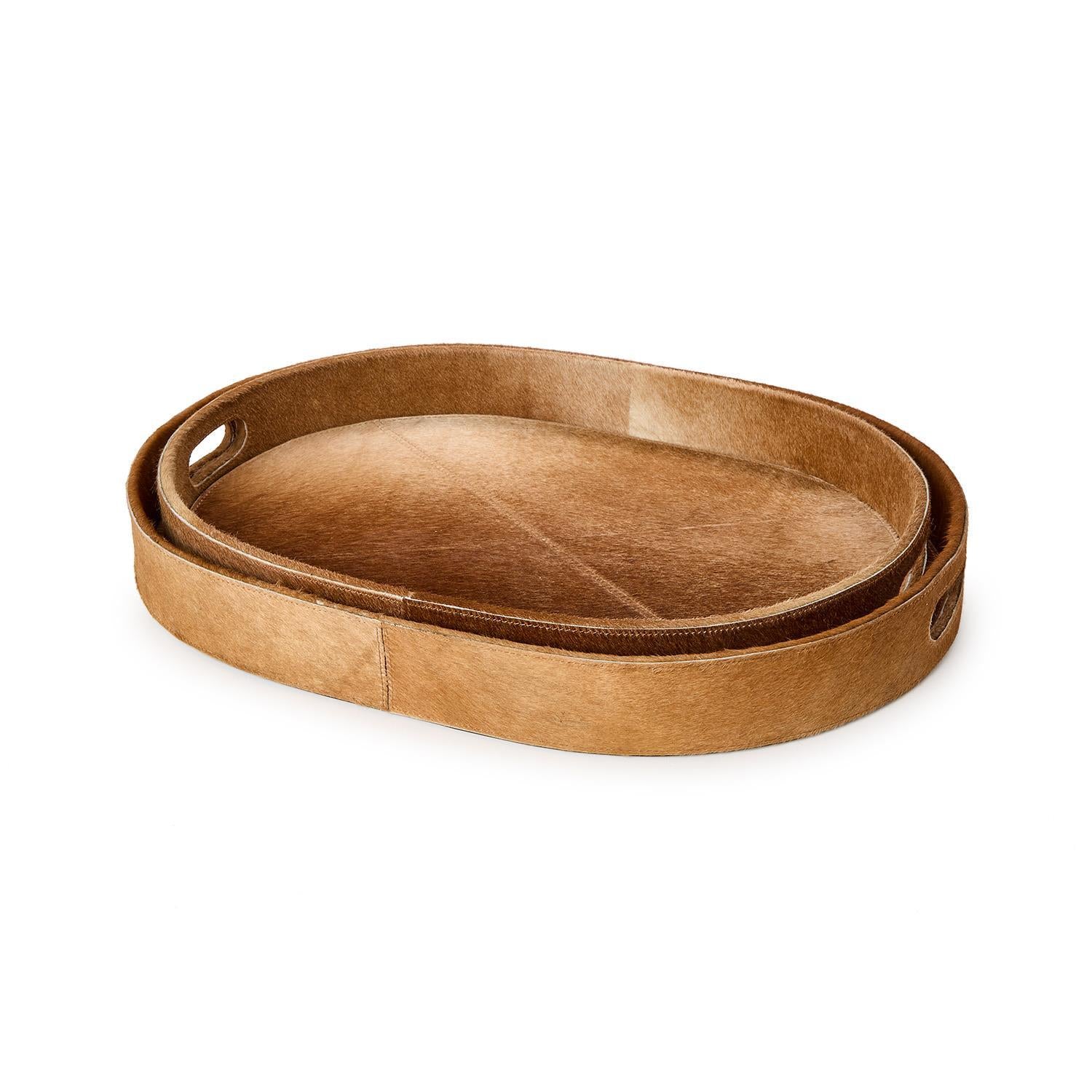 Brown Cowhide Tray Set of 2