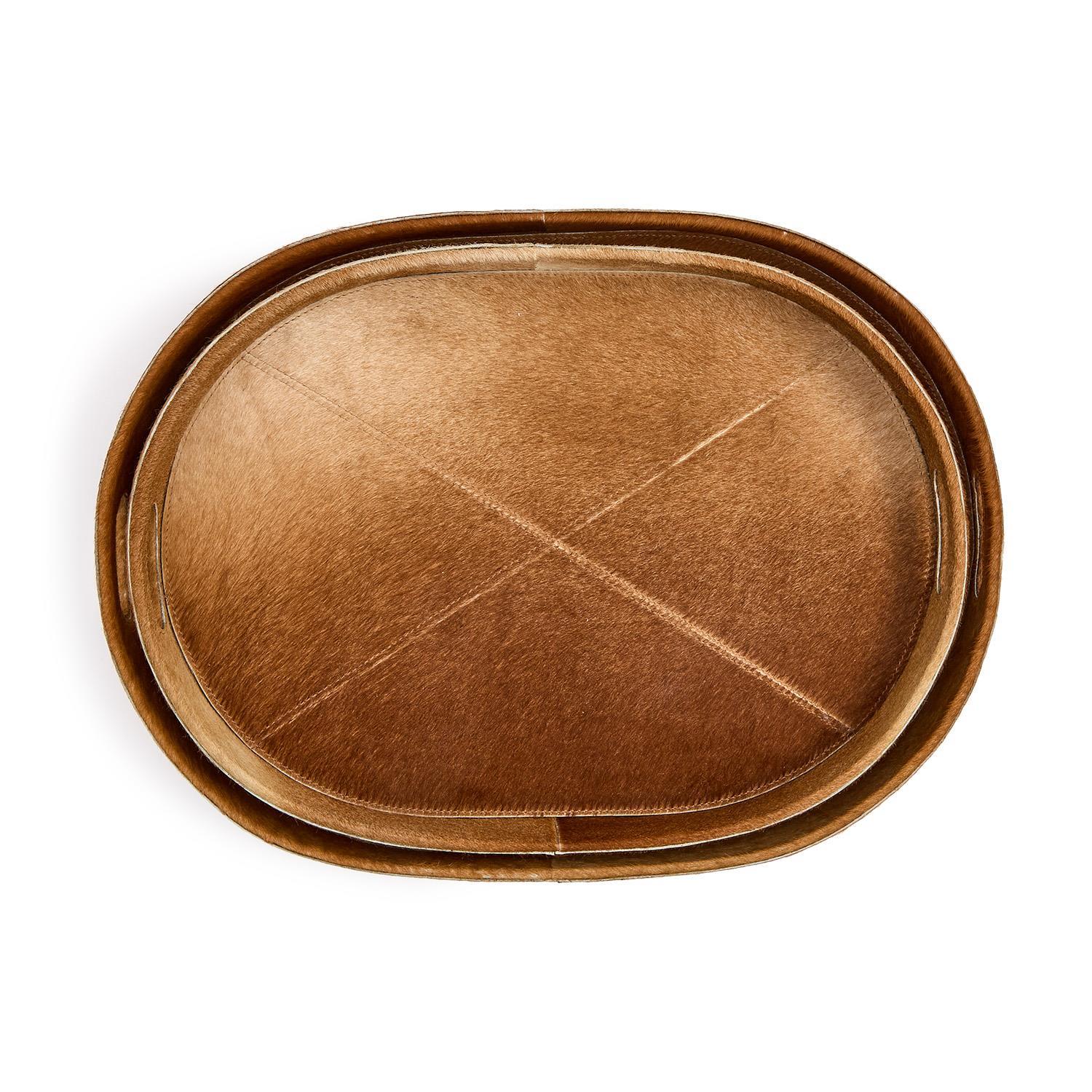 Brown Cowhide Tray Set of 2