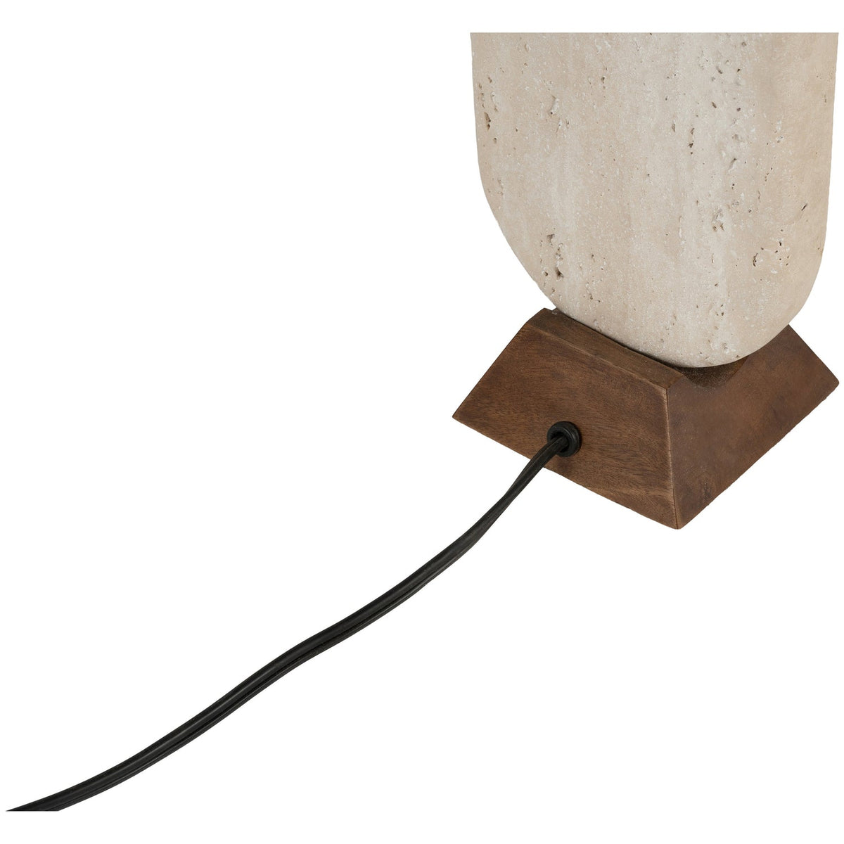 Solis Travertine Walnut Natural Travertine And Walnut Wood Base With Linen Textured Fabric Shade Table Lamp