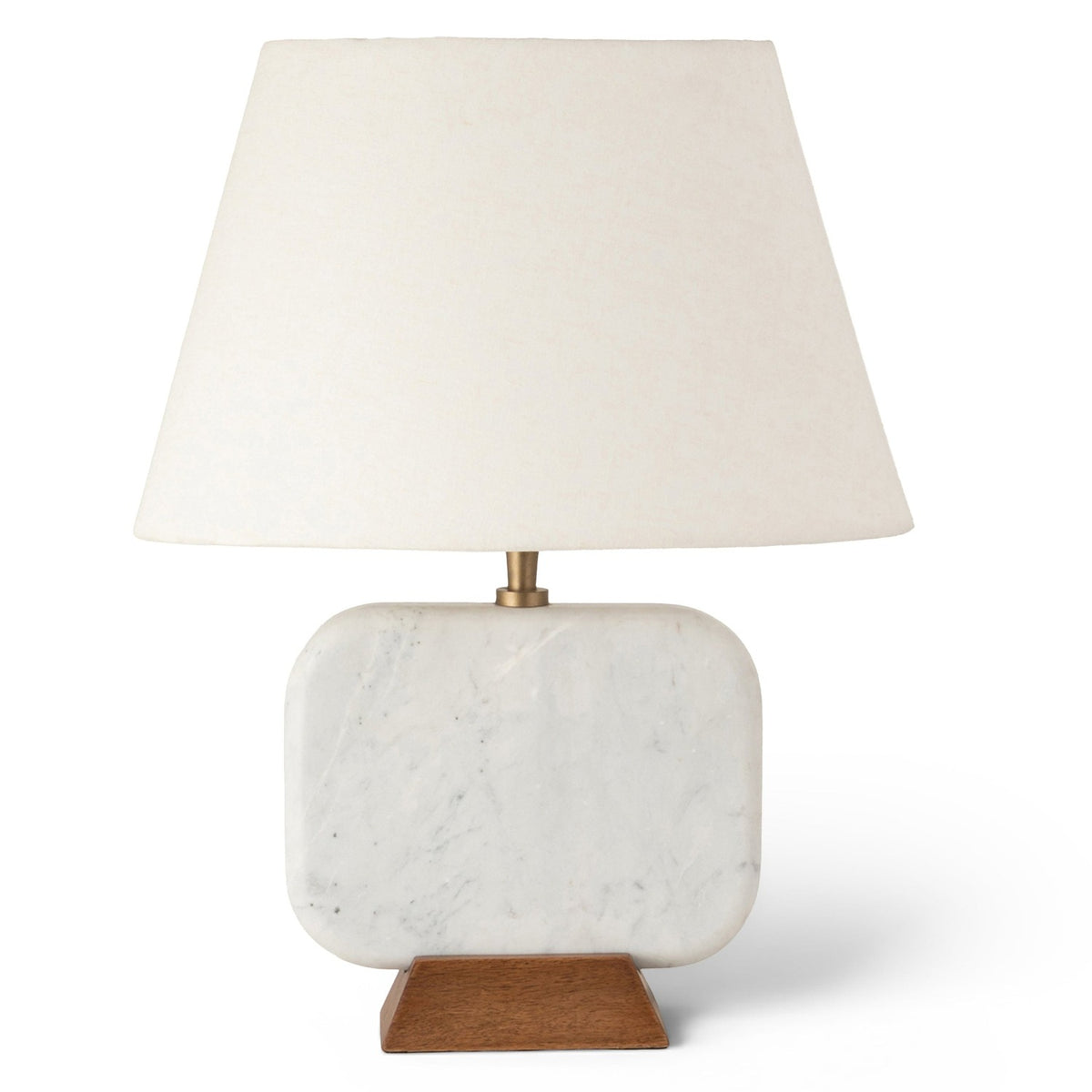 Solis Off White marble and natural mango wood table lamp with linen shade, primary product view
