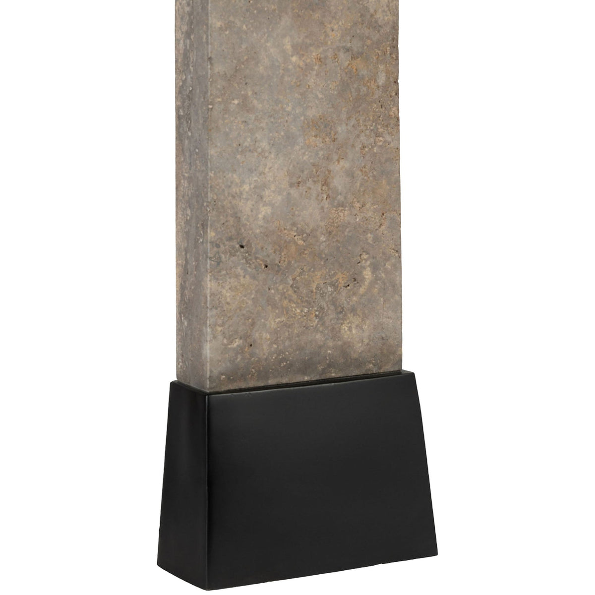 Vellara Grey Beige Black Travertine Base And Linen Textured Fabric Shade Table Lamp