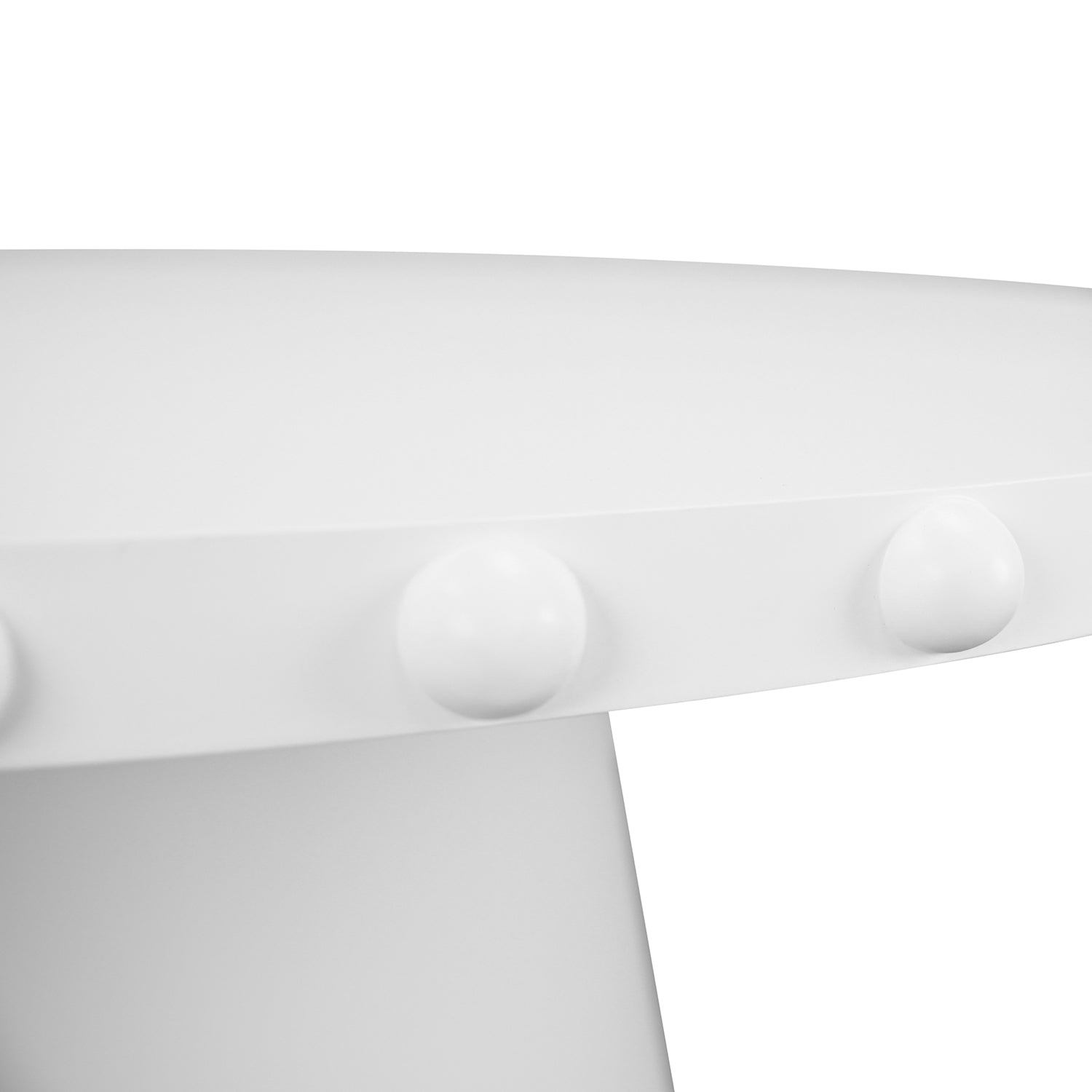 Close-up of the white wood finish on the Lucian White Round Dining Table